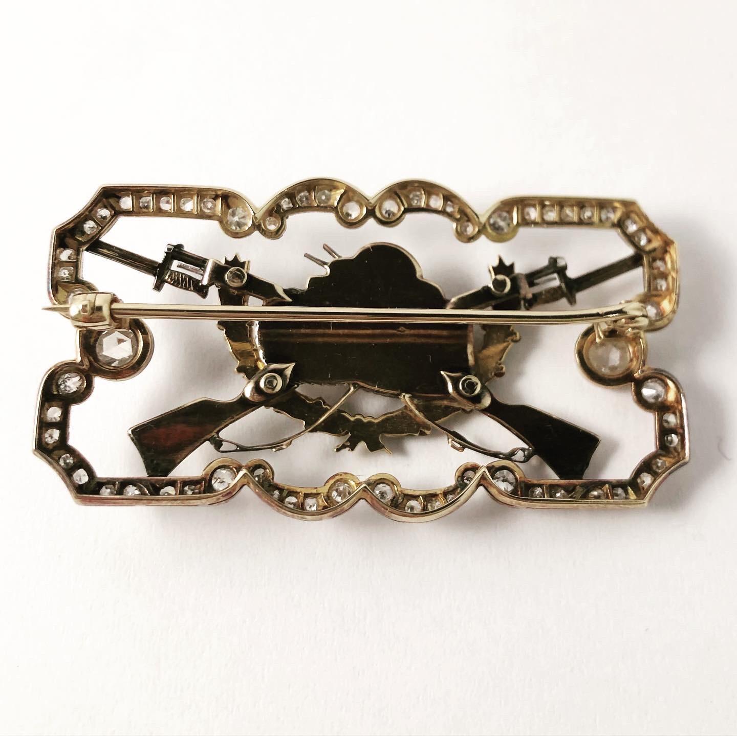 1940s Collection Military Tank Enamel Diamonds Platinum 18k Yellow Gold Brooch For Sale 3