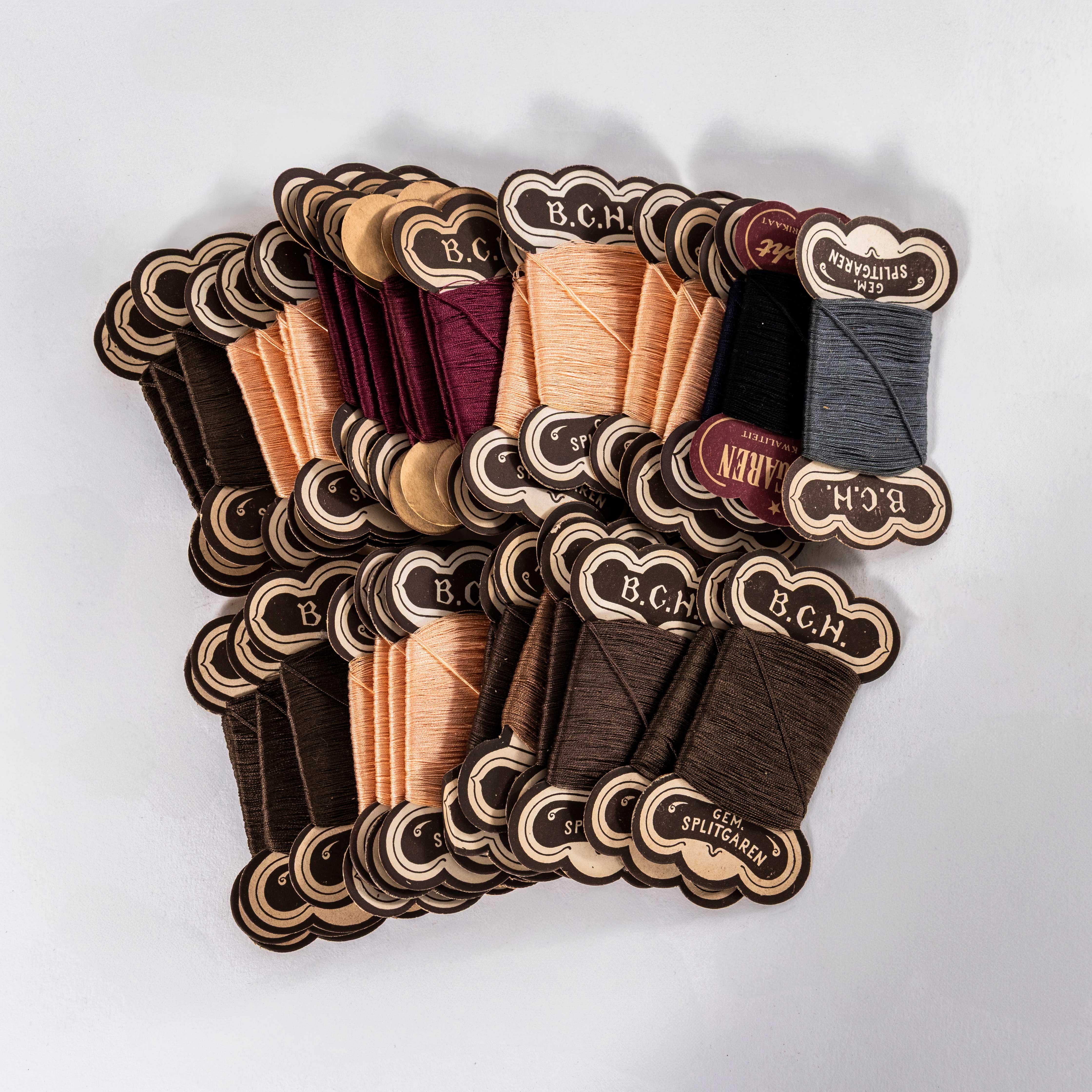 1940’s Colour Card Thread – New Old Stock – Mixed Set Of Ten. 
We recently came across a large hoard of new old stock hardware and general merchandise items, laying untouched since the 1940’s and 50’s. This is part of that incredible haul. Crazy