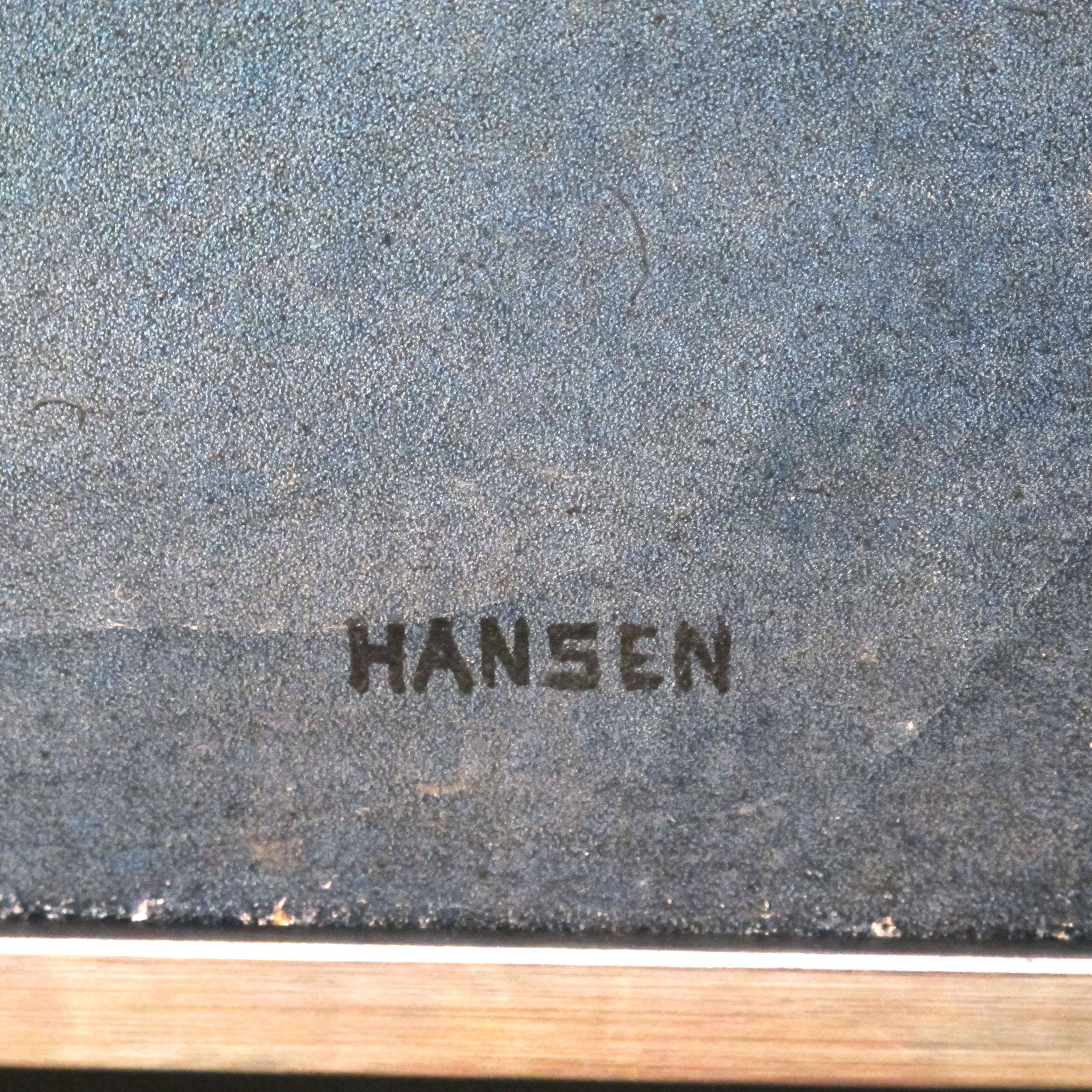 1940er Jahre Buntes Öl auf Leinwand Stadtbild von Hansen, Schweden im Angebot 1