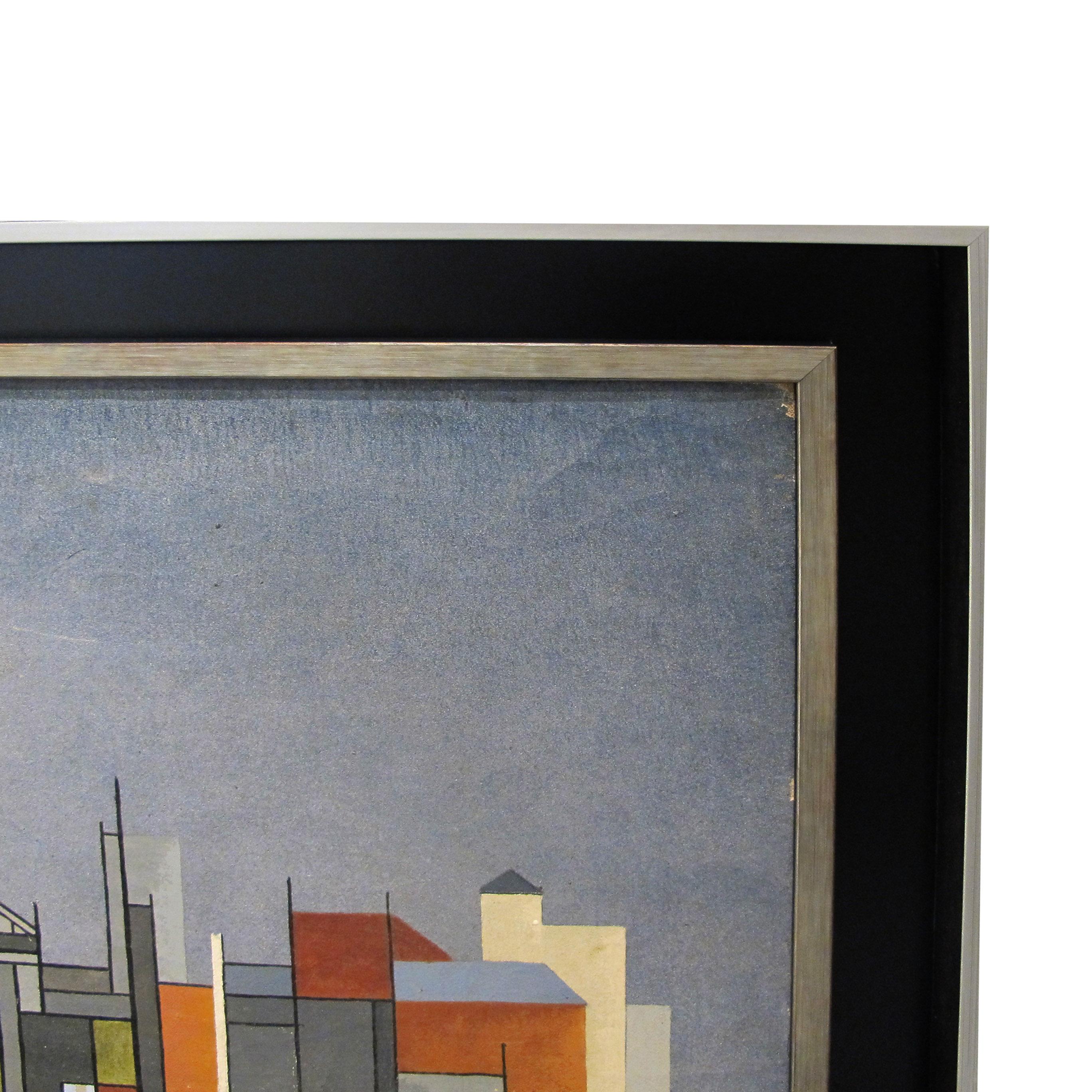 Huile sur toile colorée des années 1940 représentant un paysage urbain par Hansen, suédois en vente 1
