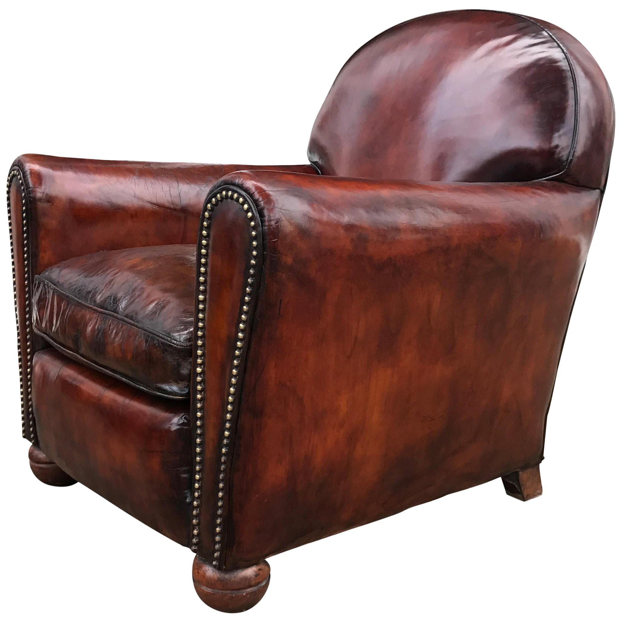 1940s Compact Conquer Brown Leather Club Chair