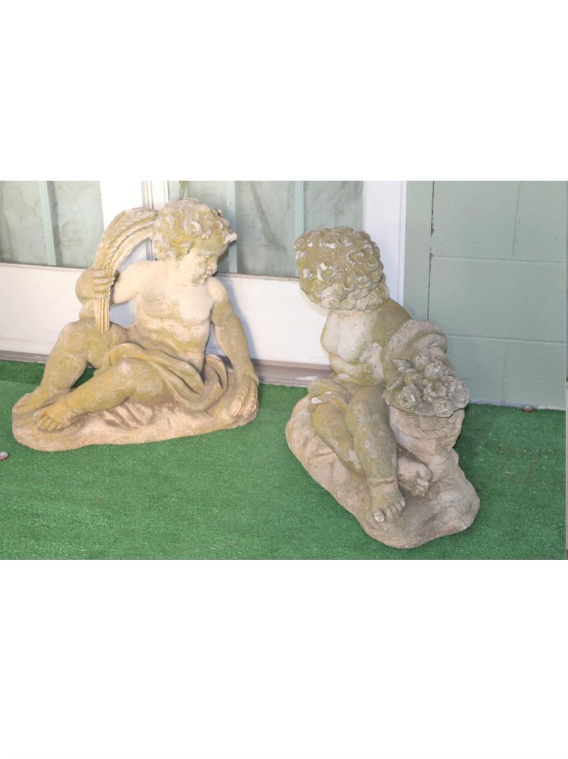 French Provincial 1940’s Concrete Pair of Angel Statues For Sale