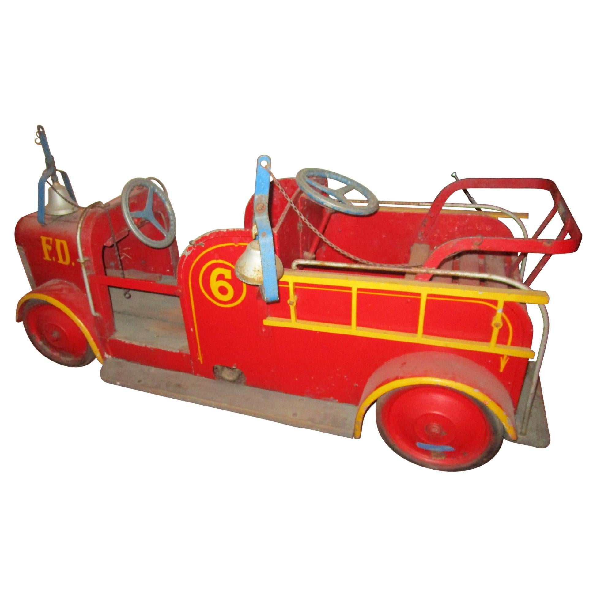 1940s Coney Island Amusement Park Kiddie Car Fire Engine in Original Condition