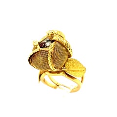 Continental Ruby Sapphire Diamond Gold Rose Flower Ring 1940s