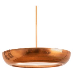 1940s Copper and Opaque Glass Pendant Hanging Light by Josef Hůrka for Napako