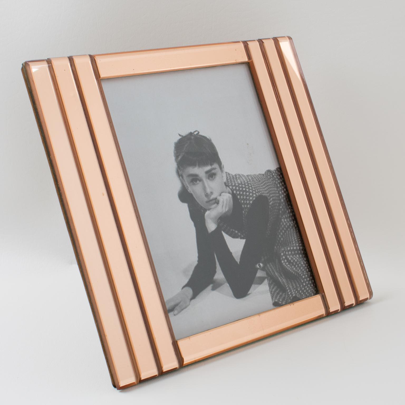 1940s Copper Pink Mirror Geometric Picture Frame In Good Condition In Atlanta, GA