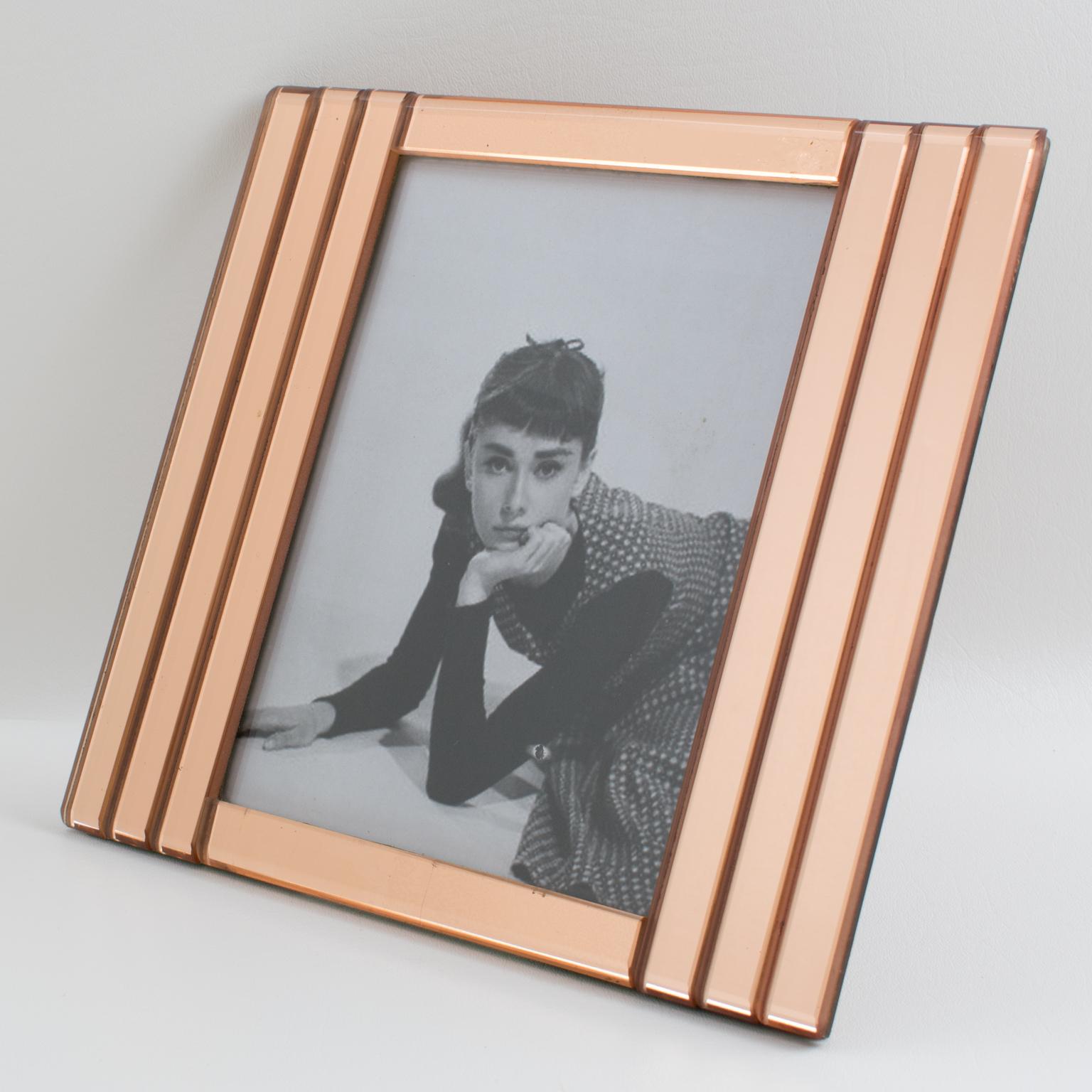 Mid-20th Century 1940s Copper Pink Mirror Geometric Picture Frame