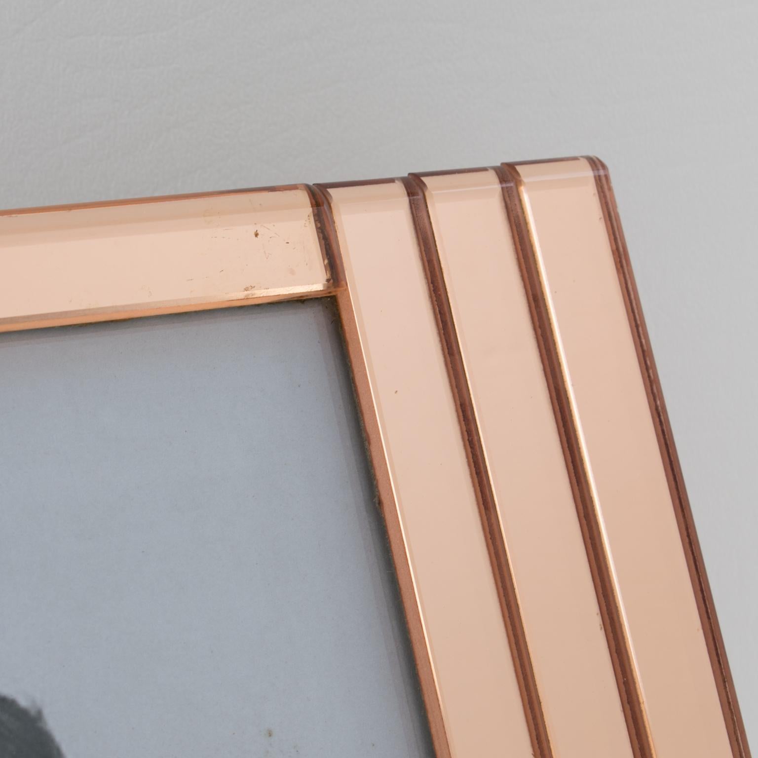 Glass 1940s Copper Pink Mirror Geometric Picture Frame