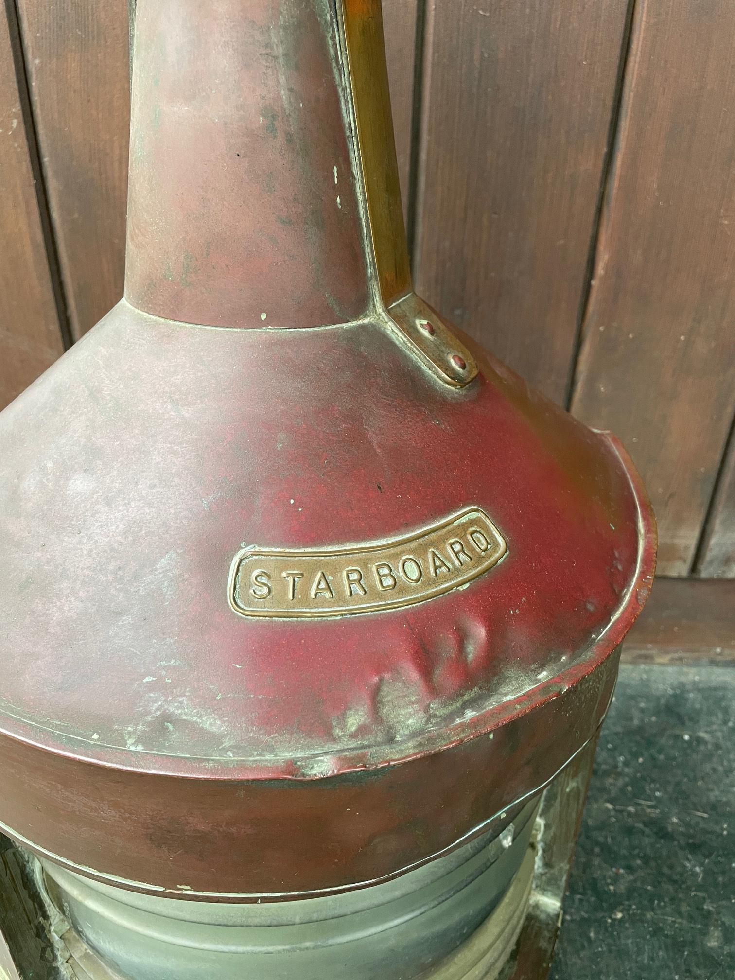 American 1940s Copper+Brass Ships Starboard Lantern Wartime Merchant Vintage Cabin Light For Sale