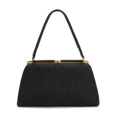 1940s Cordé Black Cord Fabric Top Handle Bag