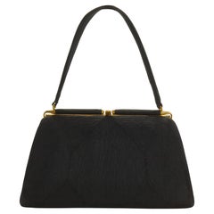 1940s Cordé Black Cord Fabric Top Handle Bag