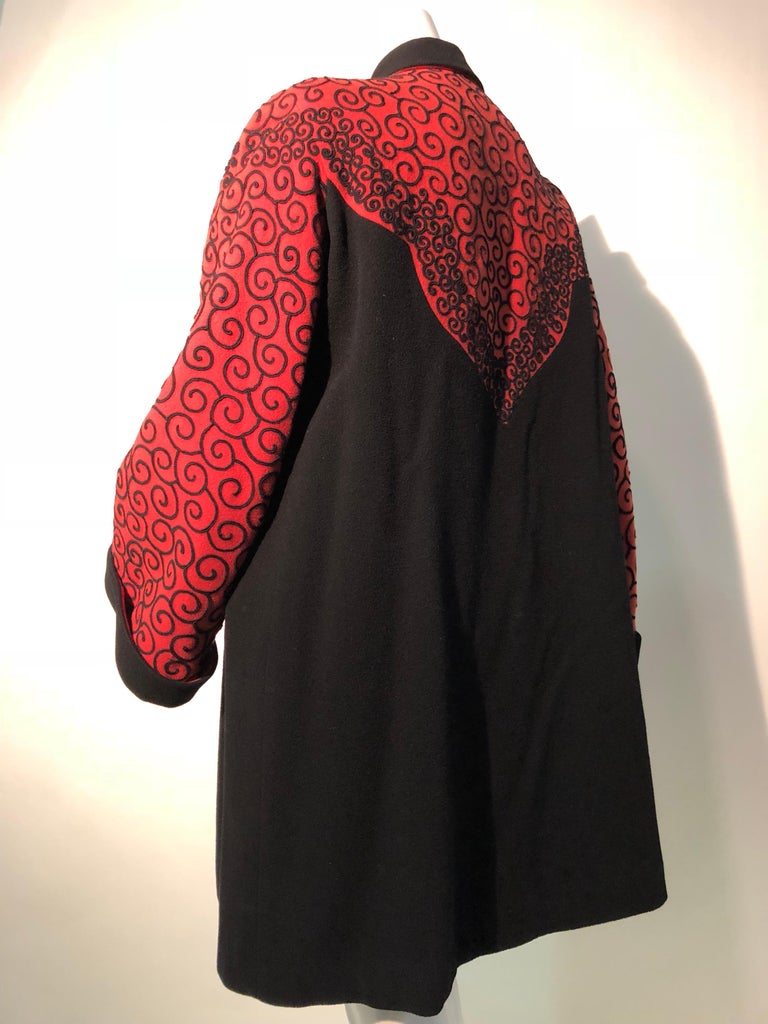 1940s Cordé-Embroidered Black and Red Stroller Coat W/ Deep Cuffs and ...