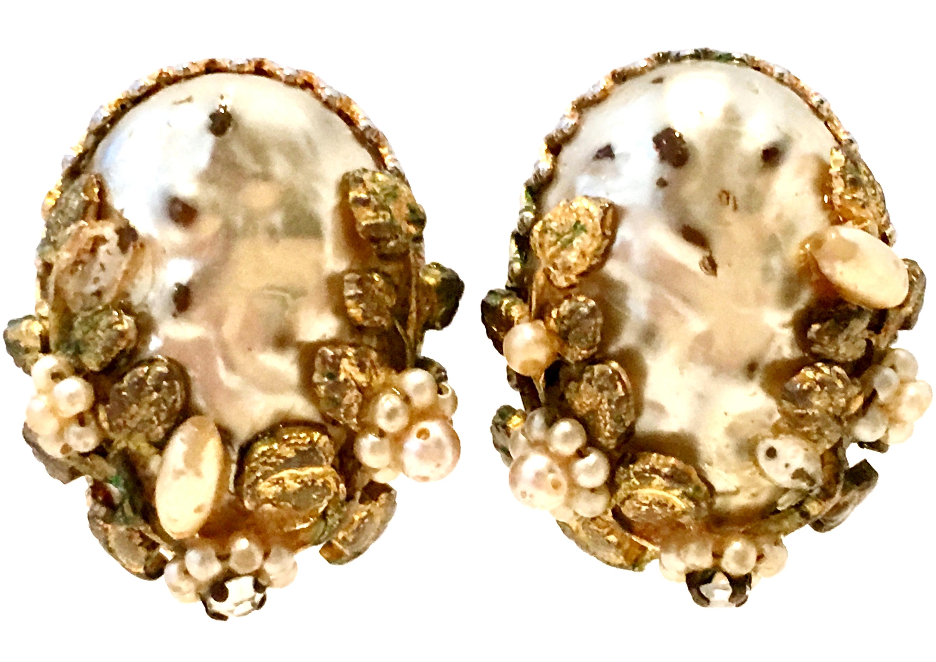 1940'S Gold Faux Baroque & Seed Pearl Organic Form Earrings By, Coro In Good Condition For Sale In West Palm Beach, FL