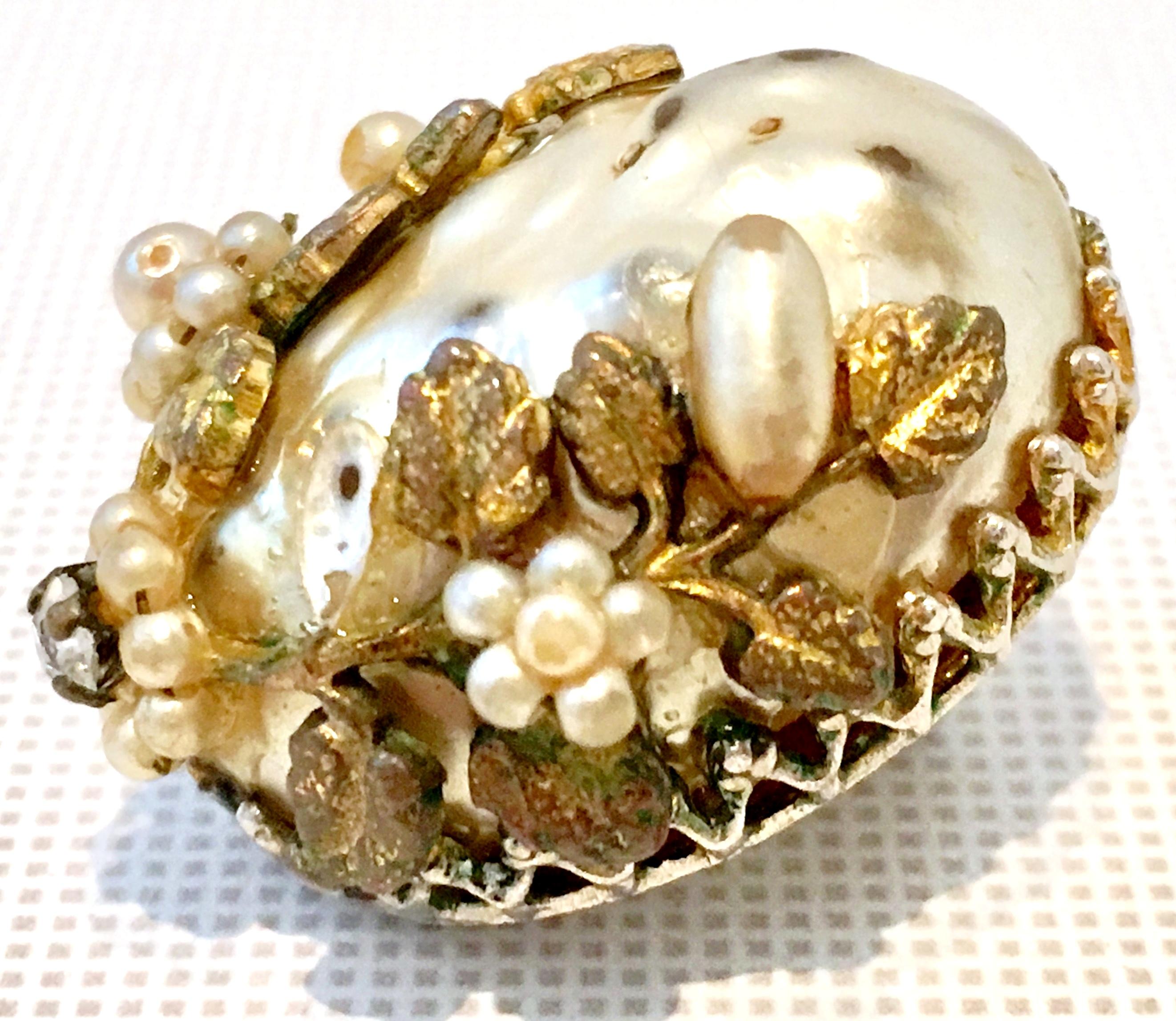1940'S Gold Faux Baroque & Seed Pearl Organic Form Earrings By, Coro For Sale 3