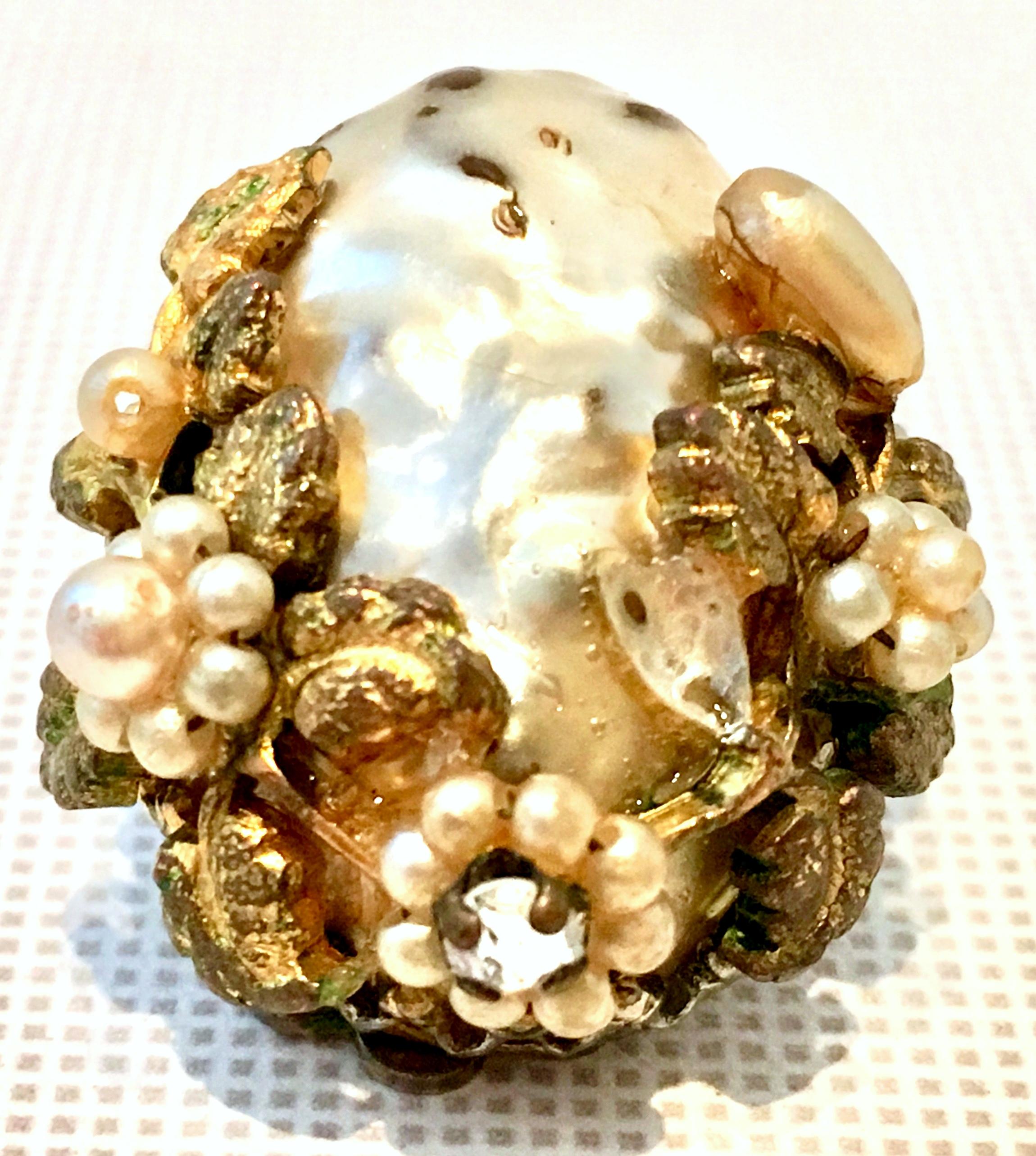 1940'S Gold Faux Baroque & Seed Pearl Organic Form Earrings By, Coro For Sale 4