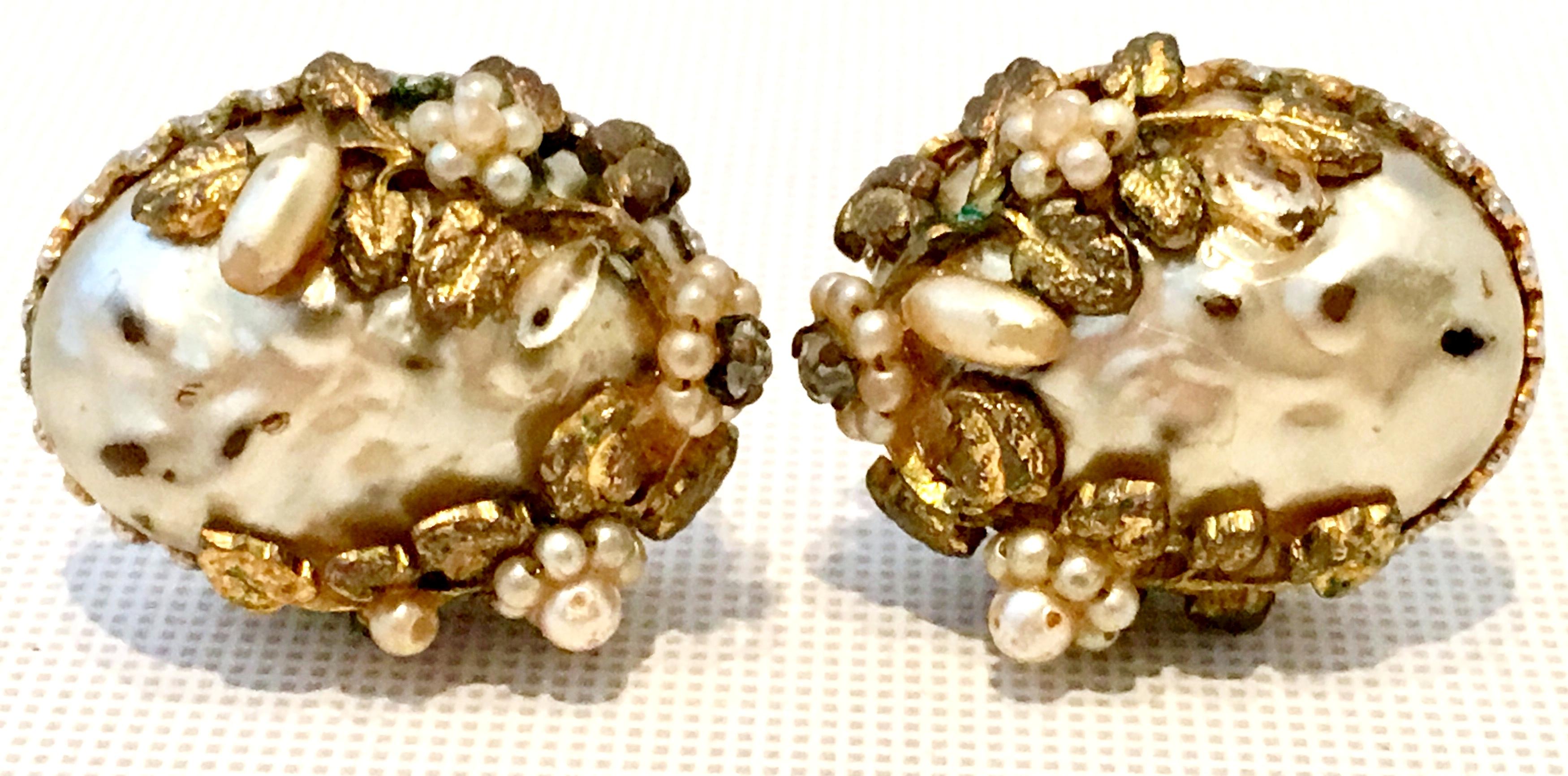 1940'S Gold Faux Baroque & Seed Pearl Organic Form Earrings By, Coro For Sale 1