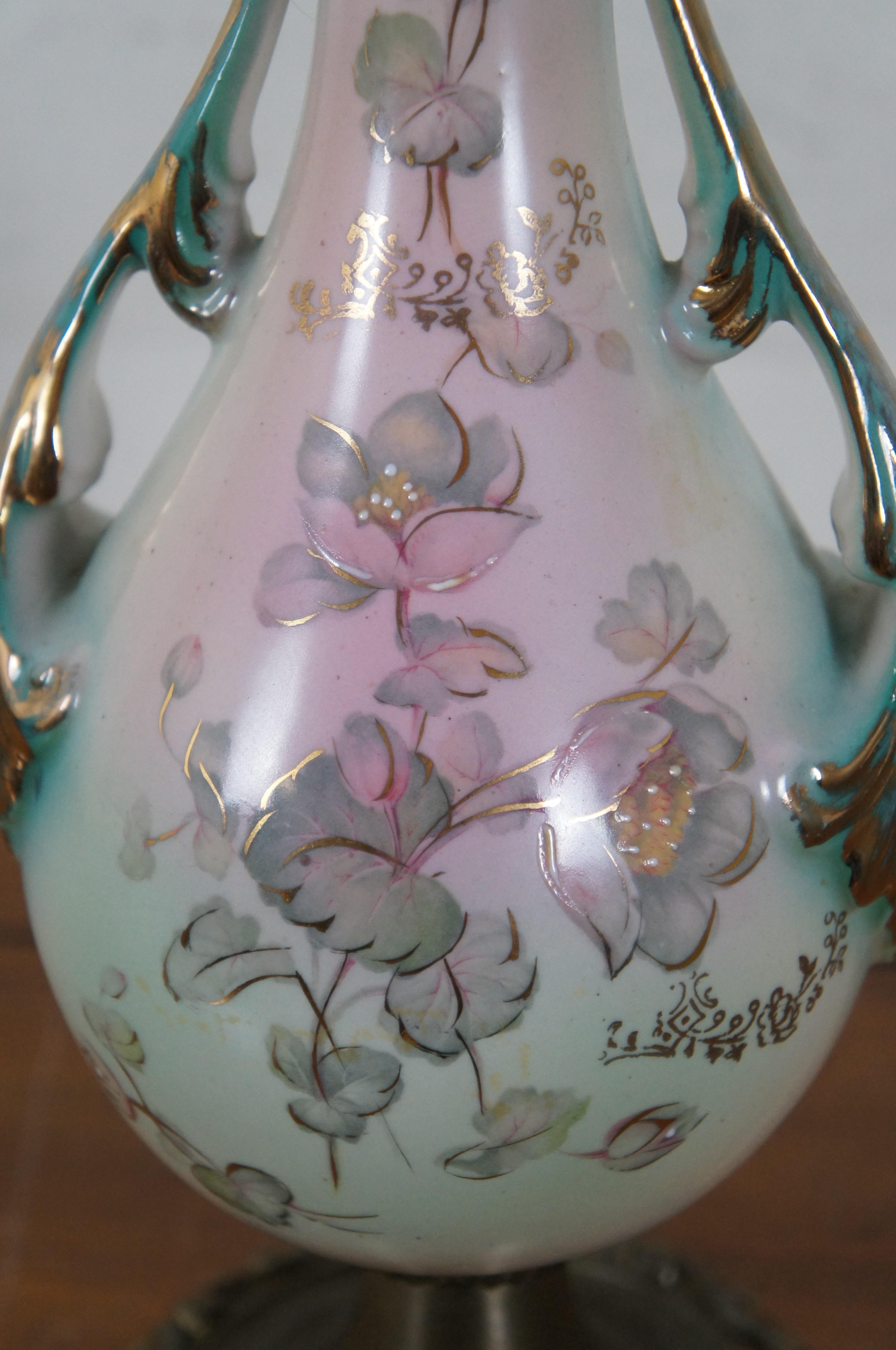 1940s Coronet Porcelain Hand Painted Floral Vanity Table Lamp 25