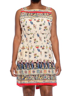 1940S Cotton Egyptian Novelty Printed Dress