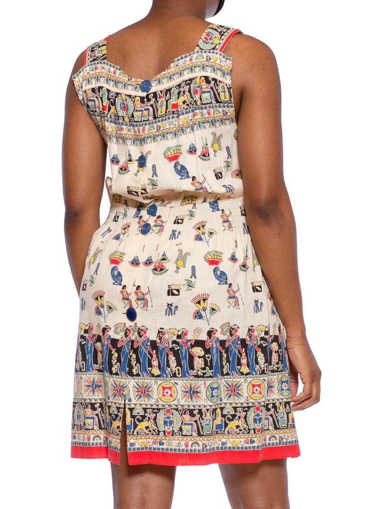1940S Cotton Egyptian Novelty Printed Dress For Sale at 1stDibs