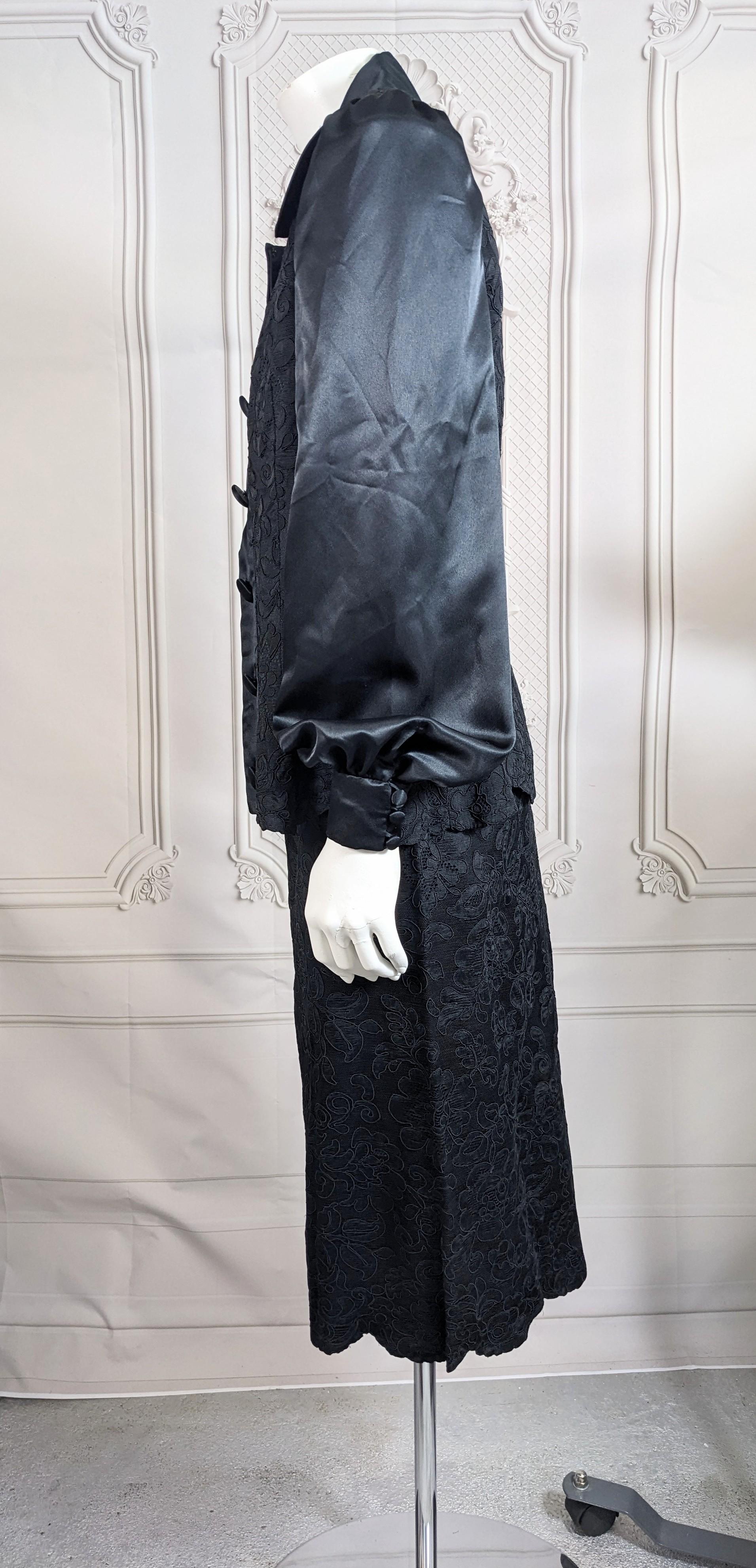 1940's Cotton Lace and Satin Cocktail Suit In Good Condition For Sale In New York, NY