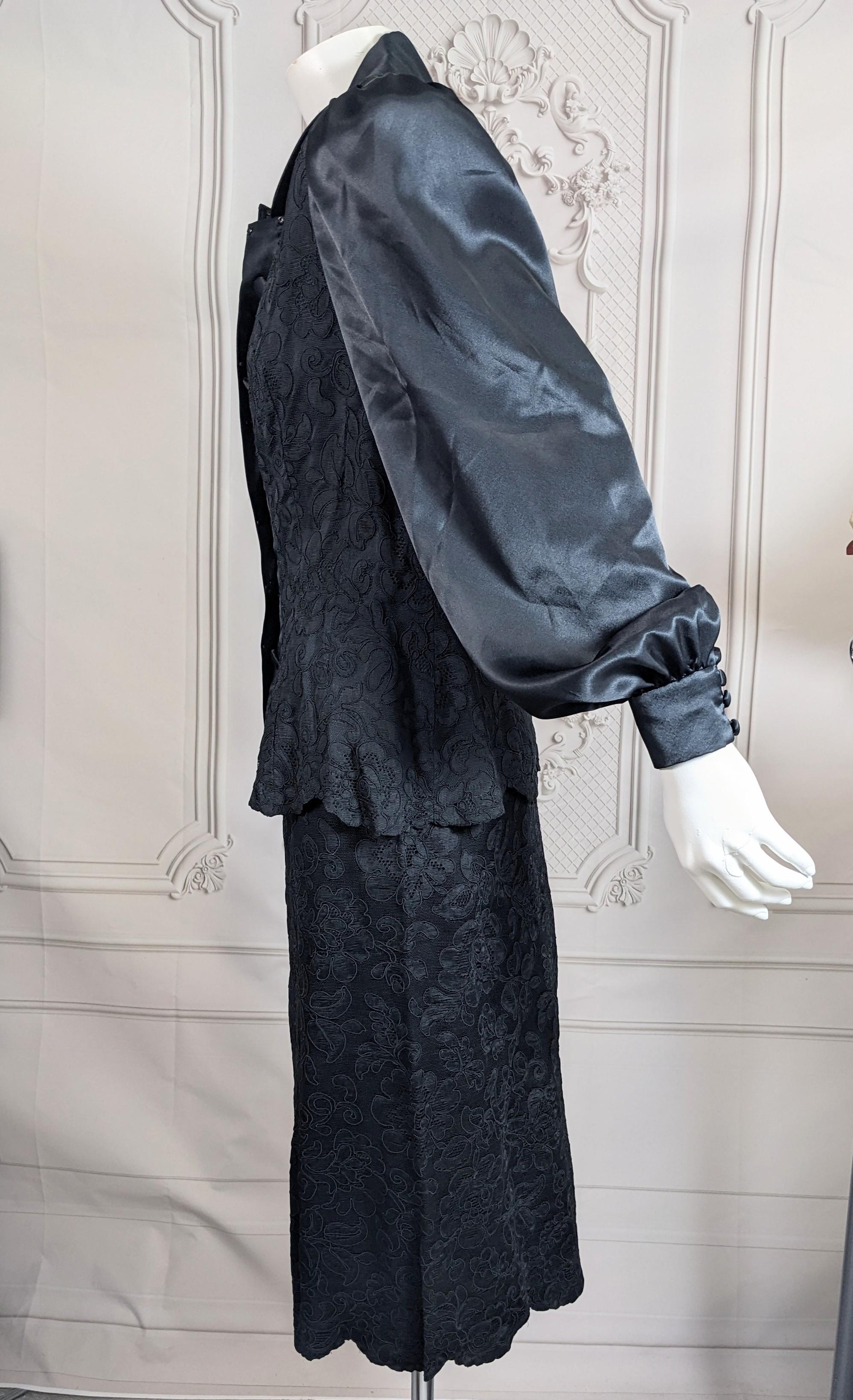 Women's 1940's Cotton Lace and Satin Cocktail Suit For Sale