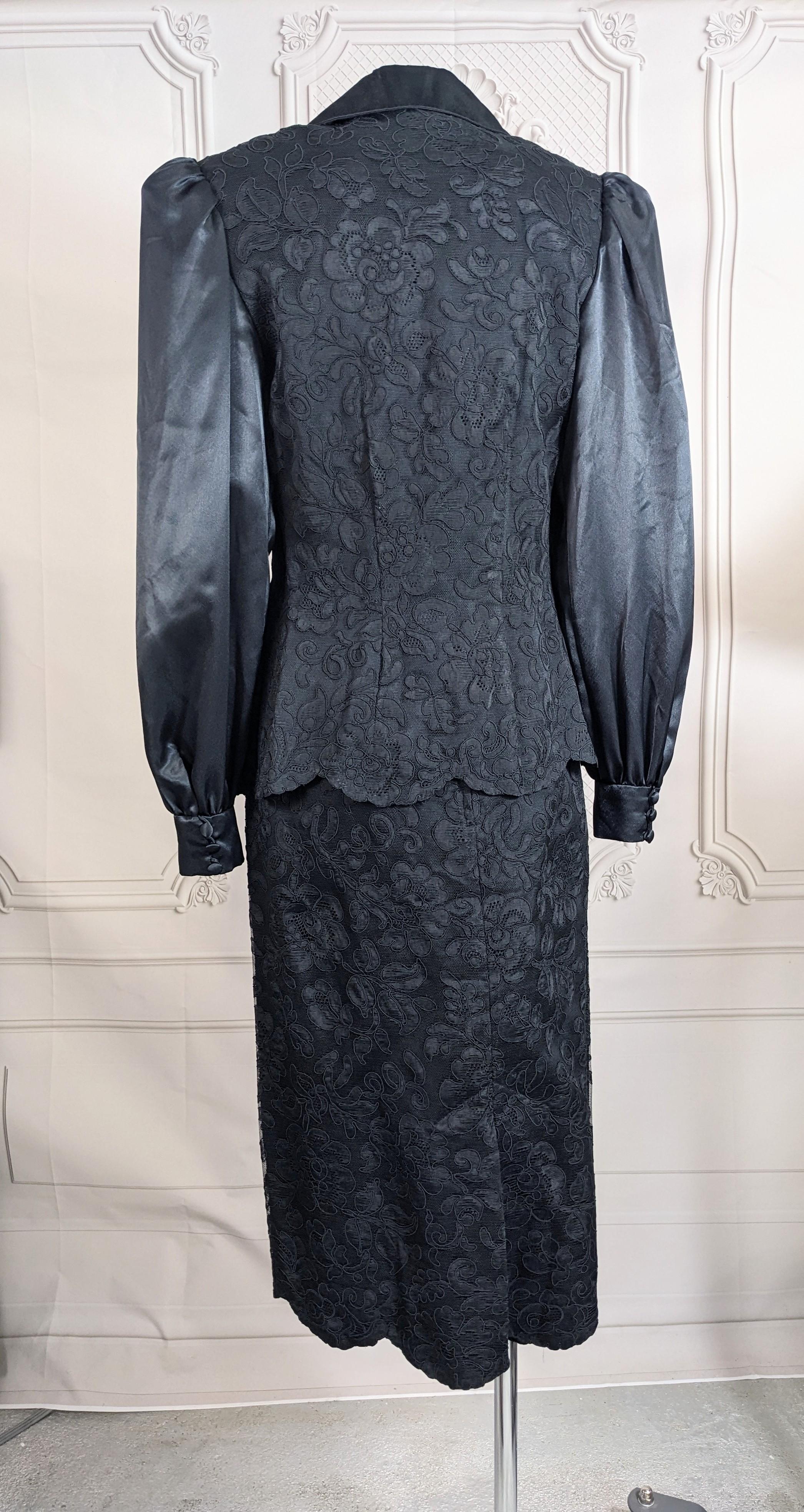 1940's Cotton Lace and Satin Cocktail Suit For Sale 1