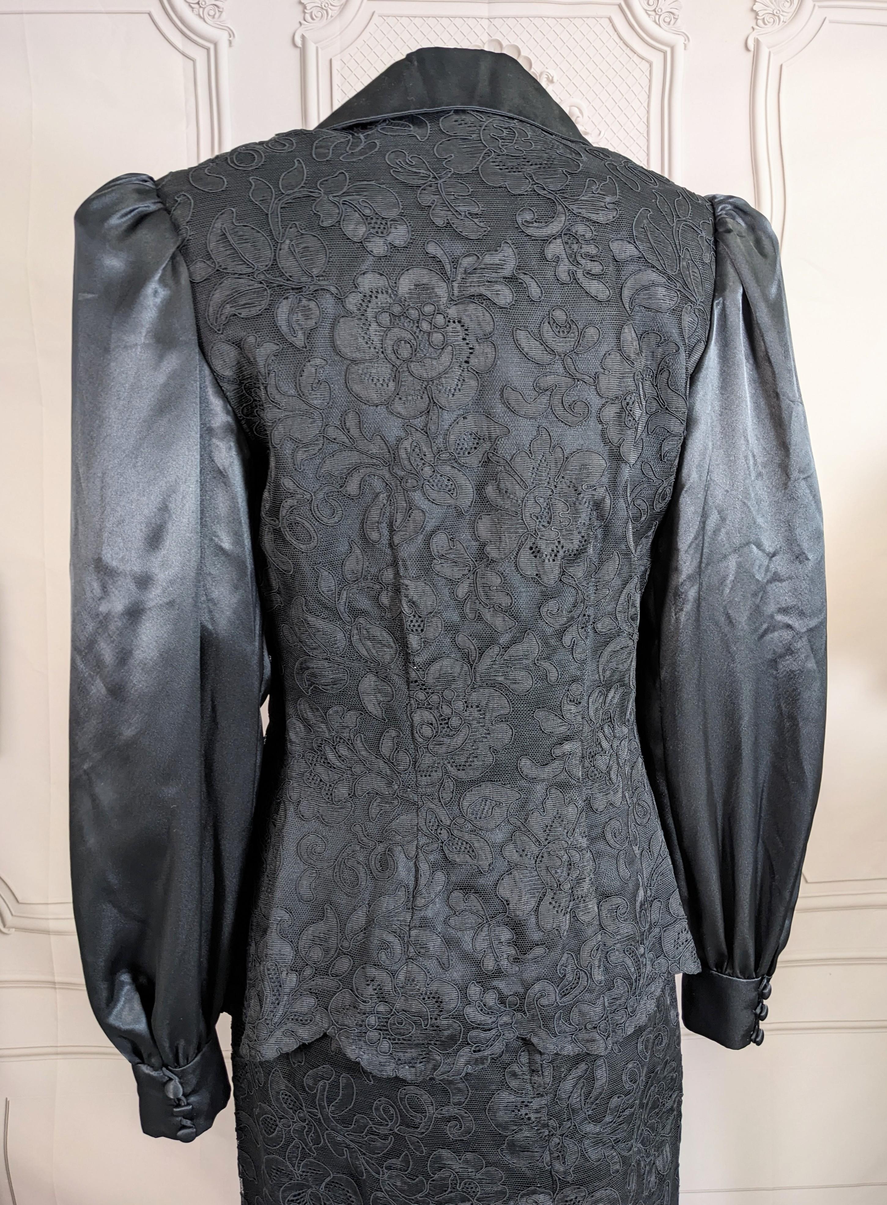 1940's Cotton Lace and Satin Cocktail Suit For Sale 2