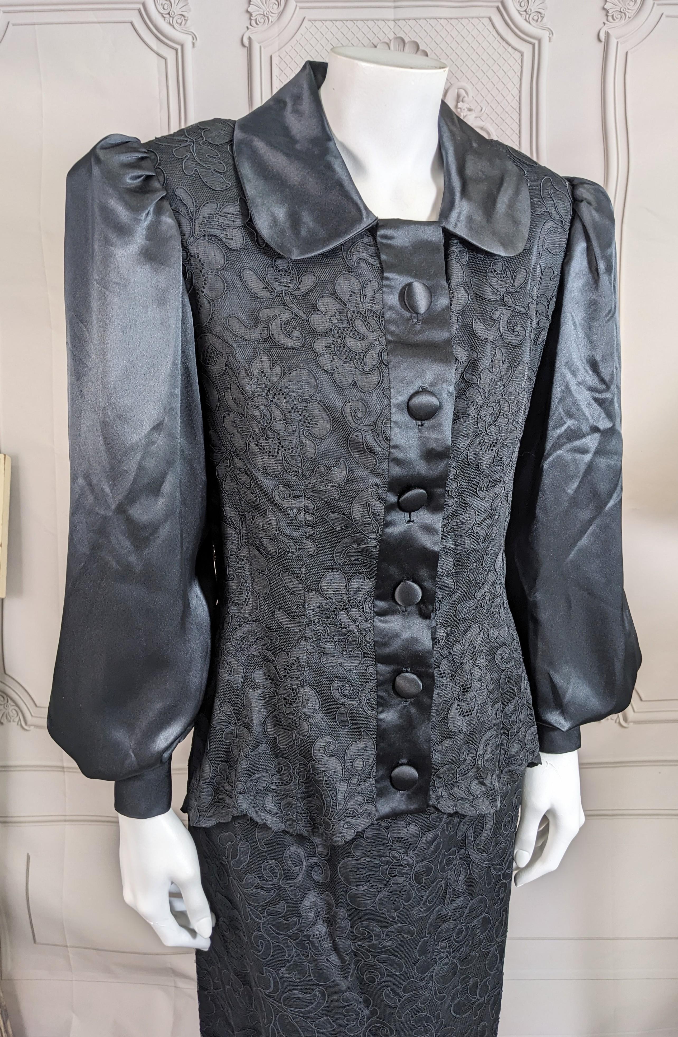 1940's Cotton Lace and Satin Cocktail Suit For Sale 3