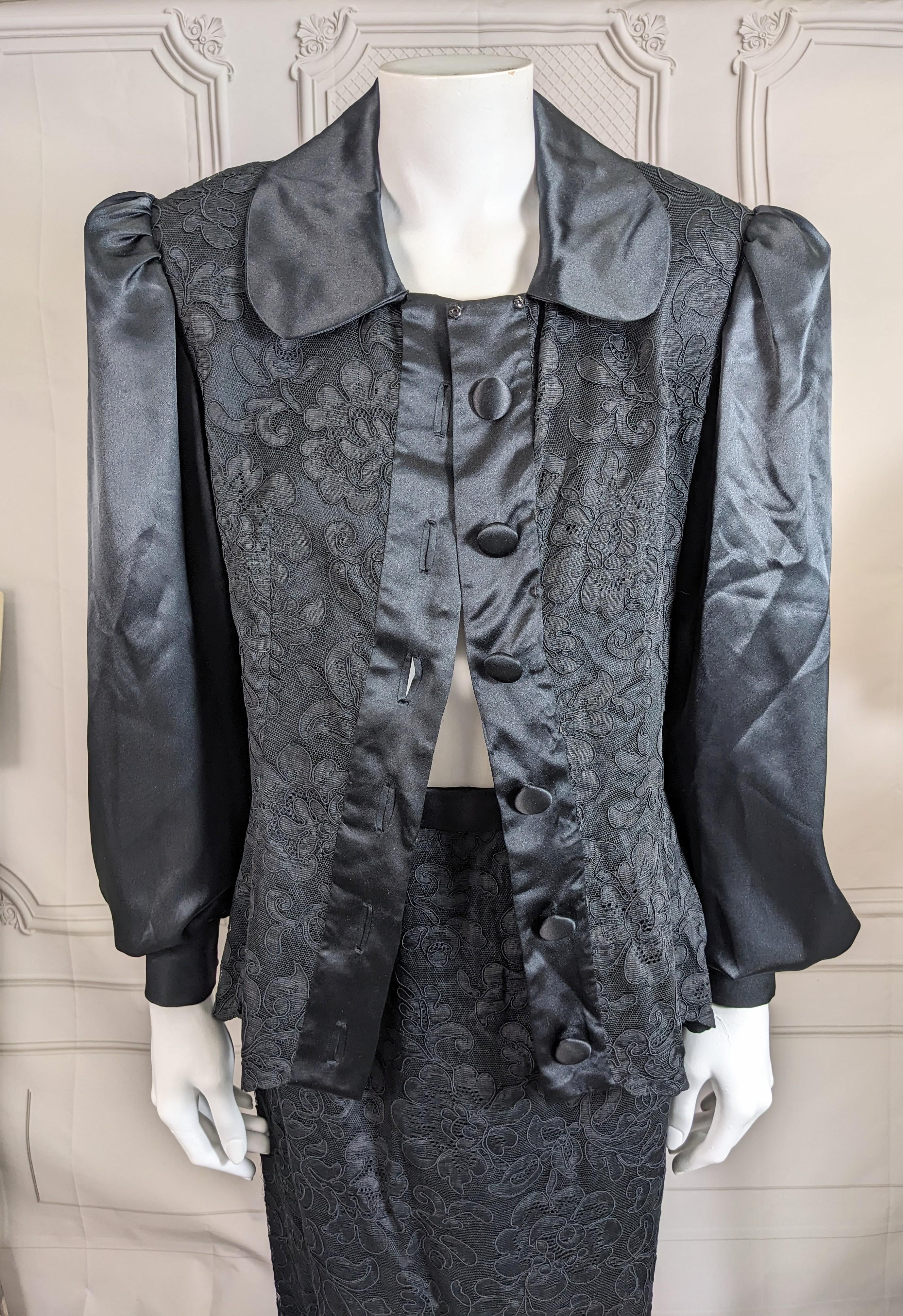 1940's Cotton Lace and Satin Cocktail Suit For Sale 4