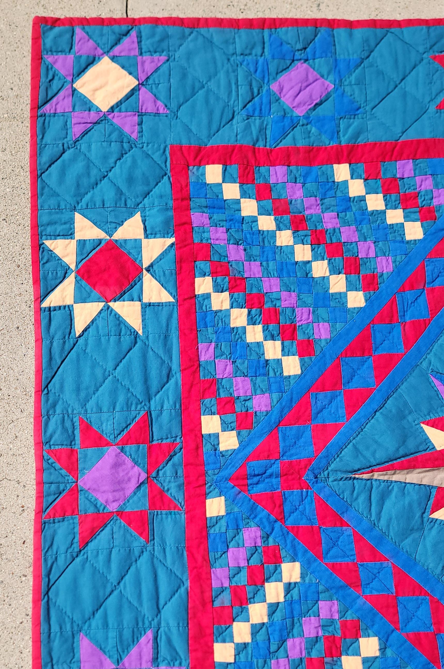 Milieu du XXe siècle Couette pour berceau en coton Mariners Compass des années 1940 en vente