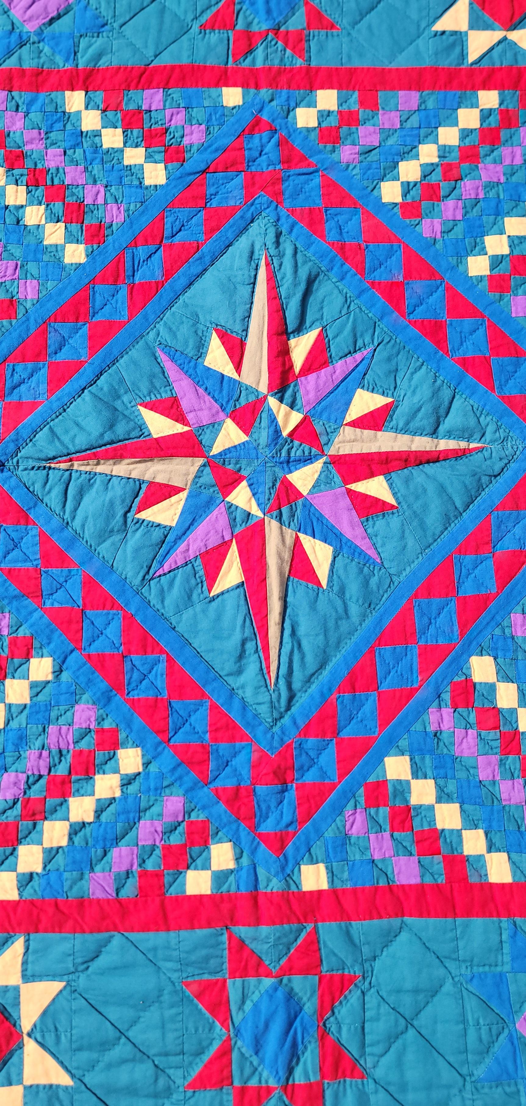 Coton Couette pour berceau en coton Mariners Compass des années 1940 en vente