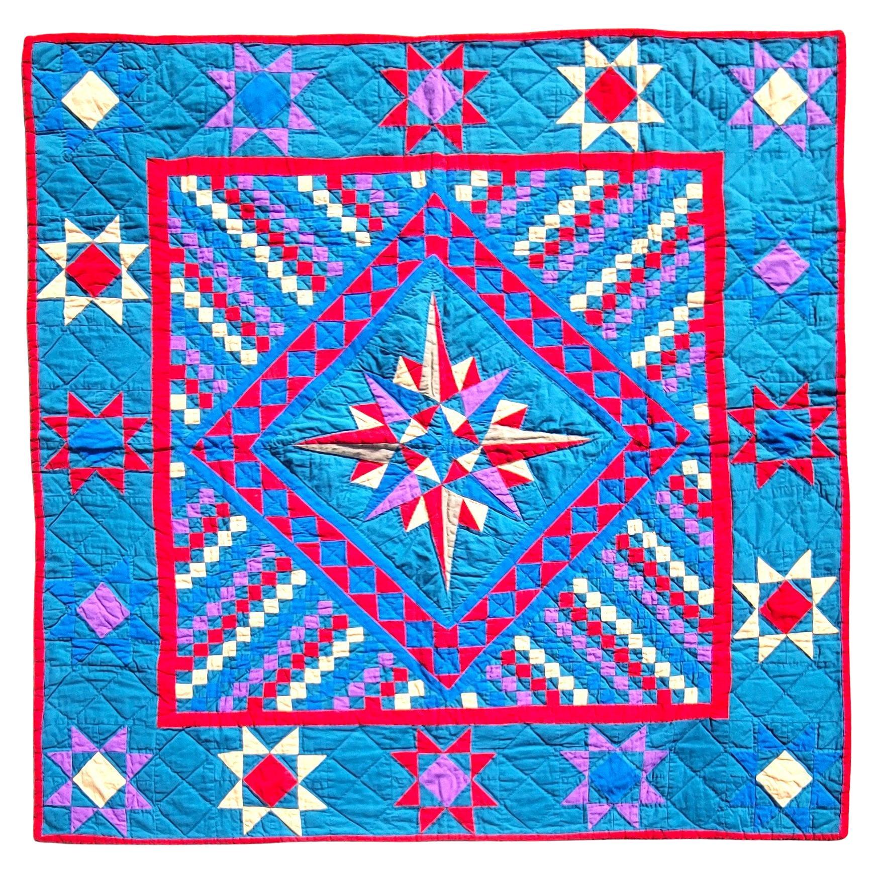 Couette pour berceau en coton Mariners Compass des années 1940