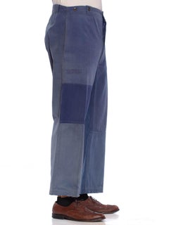 1940S Cotton Men's French Workwear Patchwork Pants With Suspender Buttons
