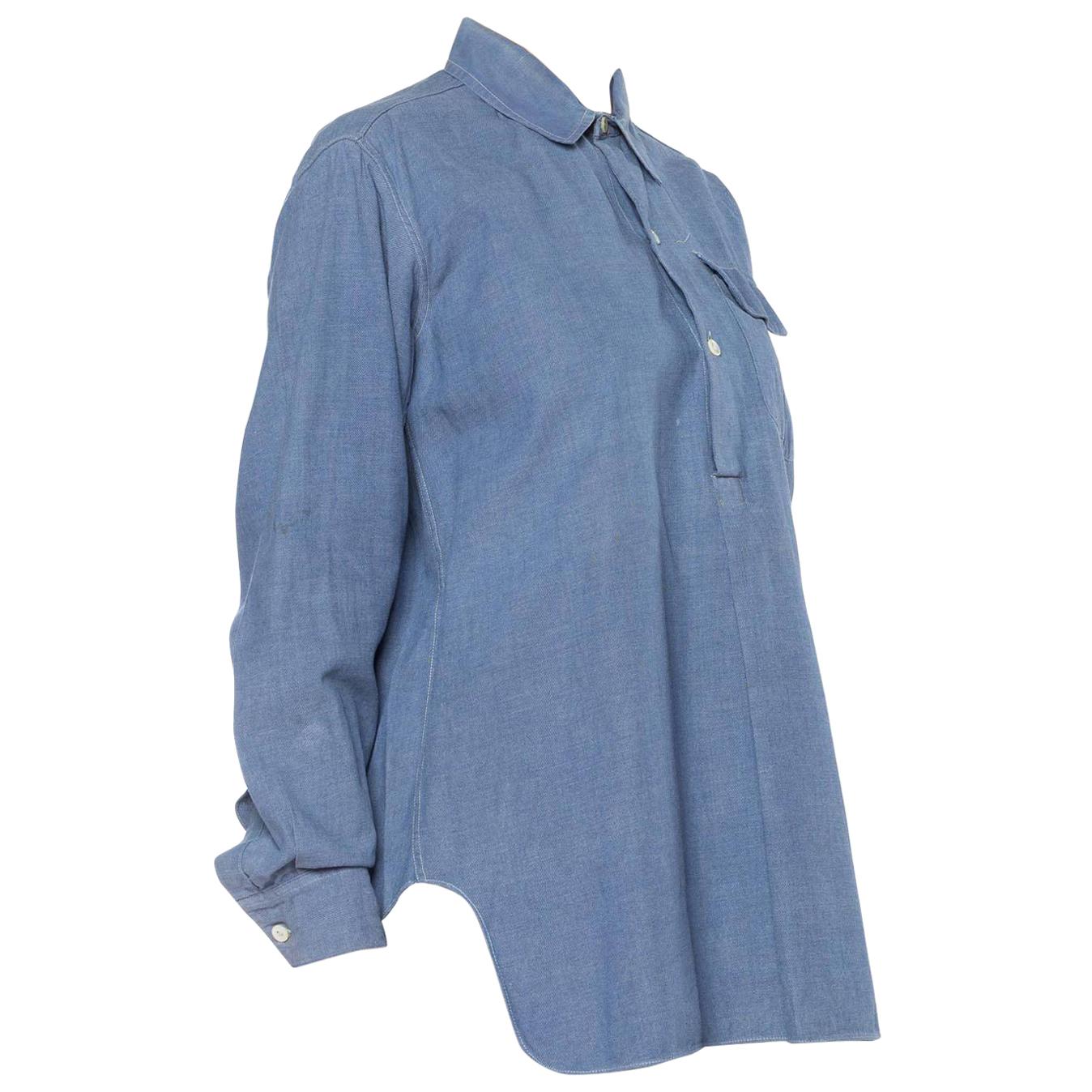 Französisches Herren Arbeitskleidung Popover-Hemd aus Baumwolle aus den 1940er Jahren mit einer Tasche im Angebot