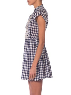 1950S Blue & White Cotton Voile Gingham Baby Doll  Dress