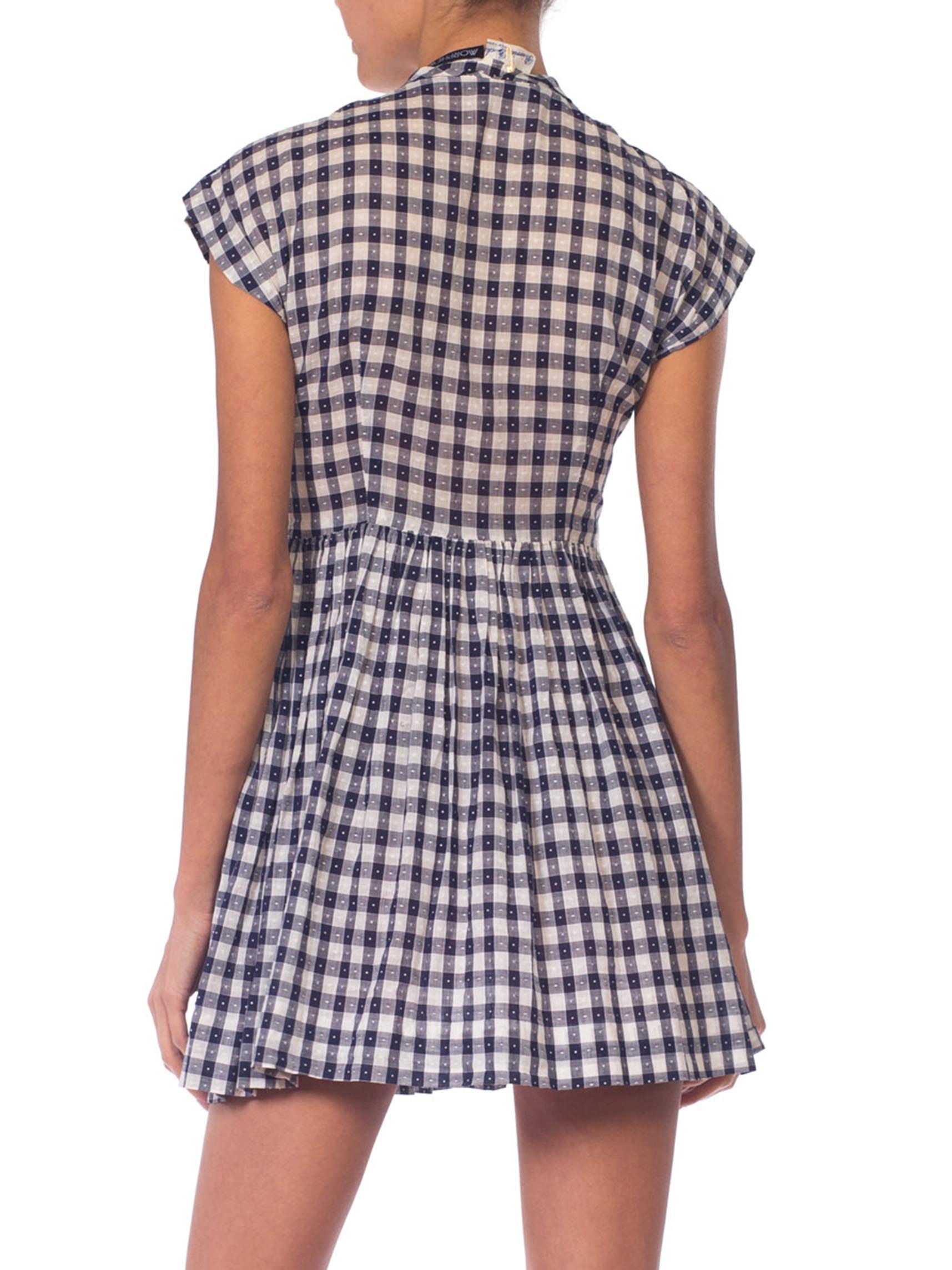 1950S Blue & White Cotton Voile Gingham Baby Doll  Dress In Excellent Condition In New York, NY