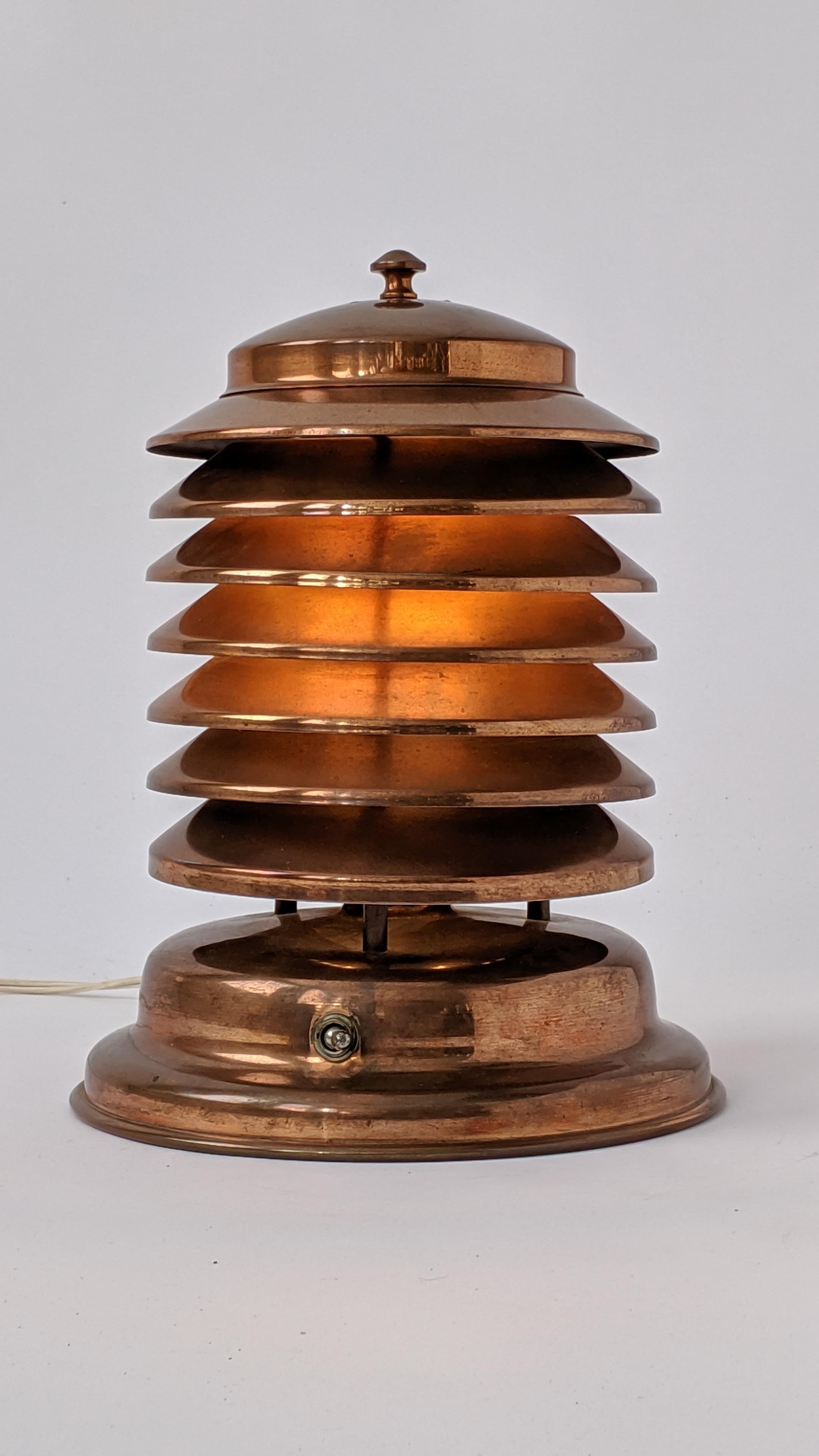 Art Deco 1940s 'Coulter' Louvered Copper Table Lamp, Canada