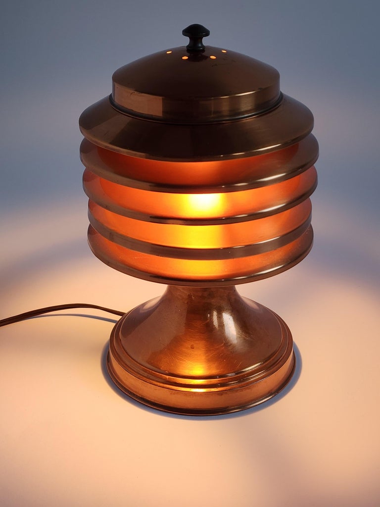 Art Deco 1940s Coulter Louvered Copper Table Lamp, Canada For Sale