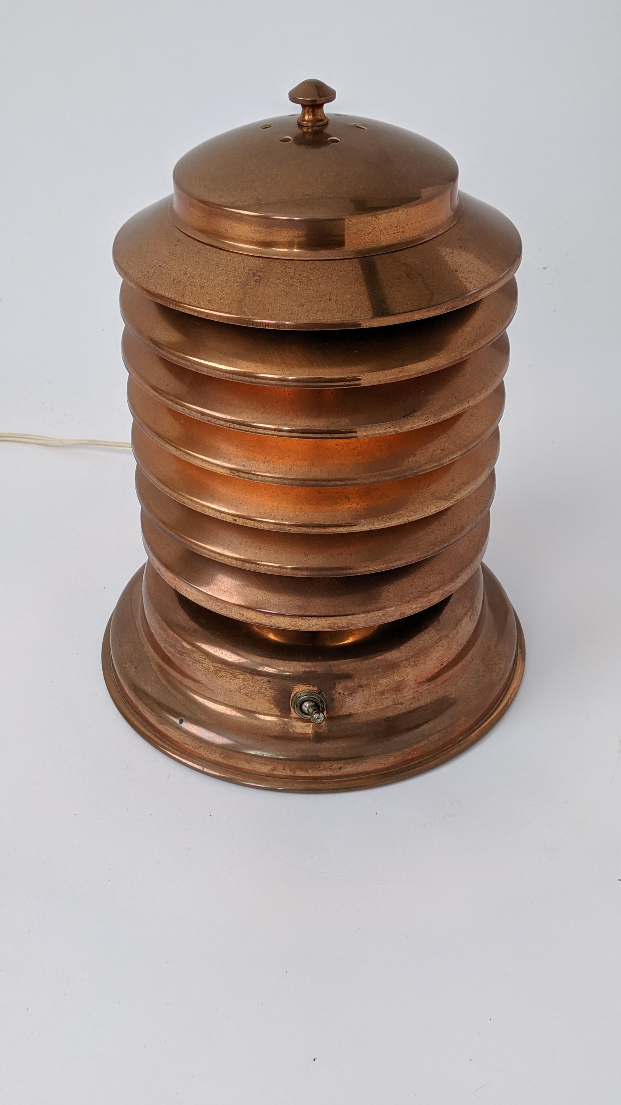 Canadian 1940s 'Coulter' Louvered Copper Table Lamp, Canada