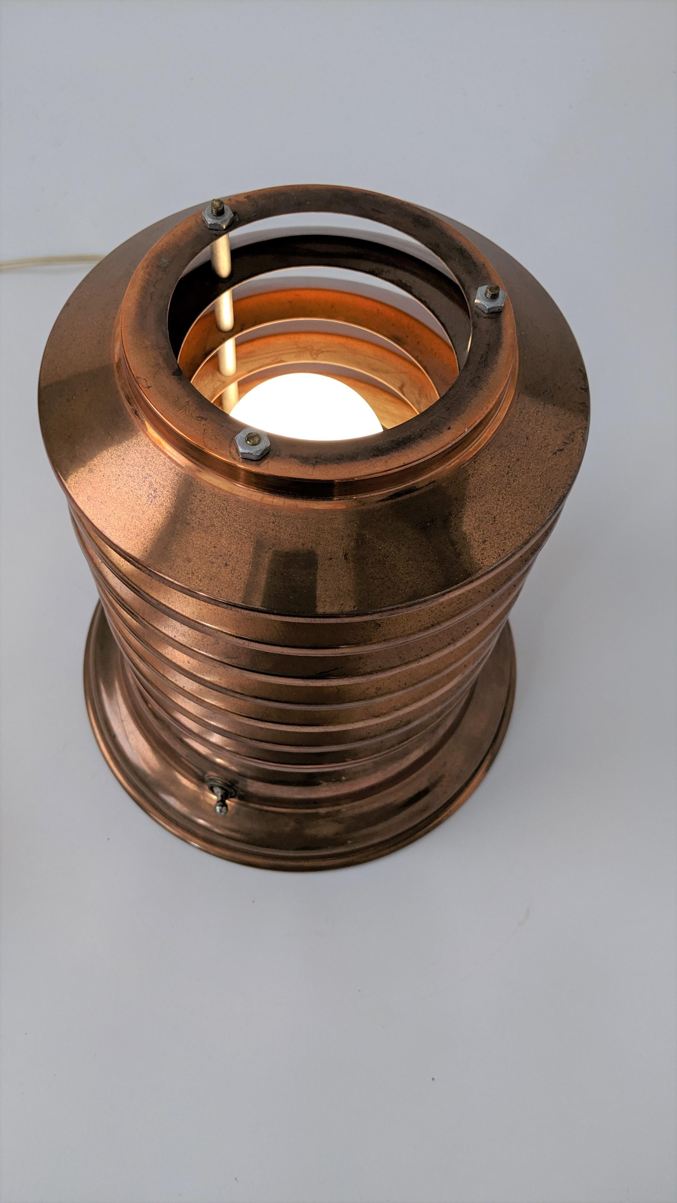 1940s 'Coulter' Louvered Copper Table Lamp, Canada 1