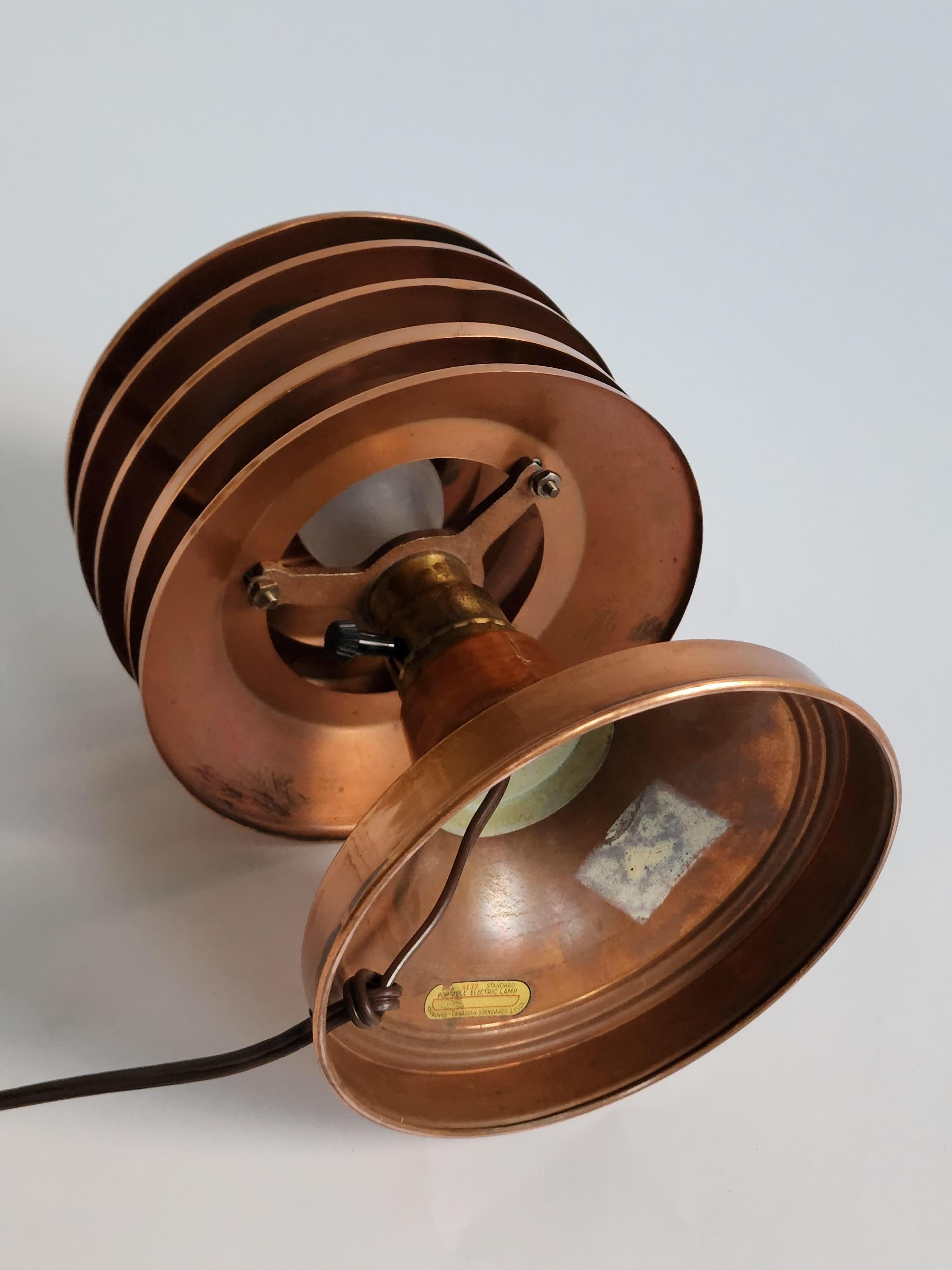 1940s Coulter Louvered Copper Table Lamp, Canada 2