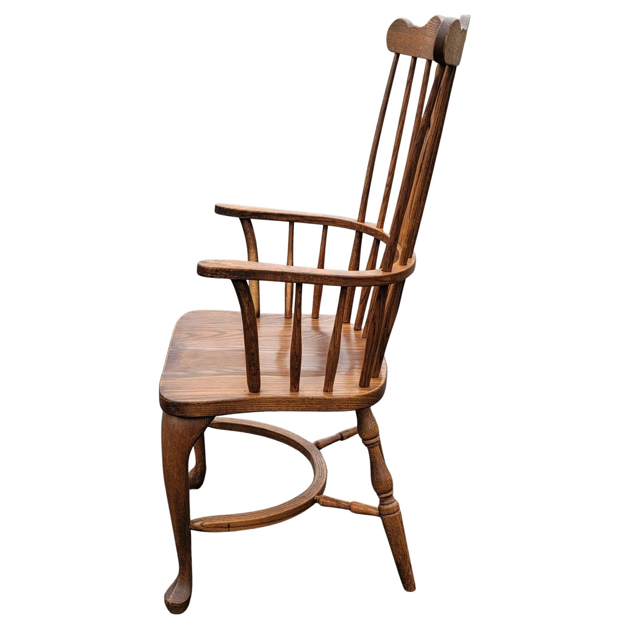 American Craftsman 1940s Country High Back Oak Windsor Armchair For Sale
