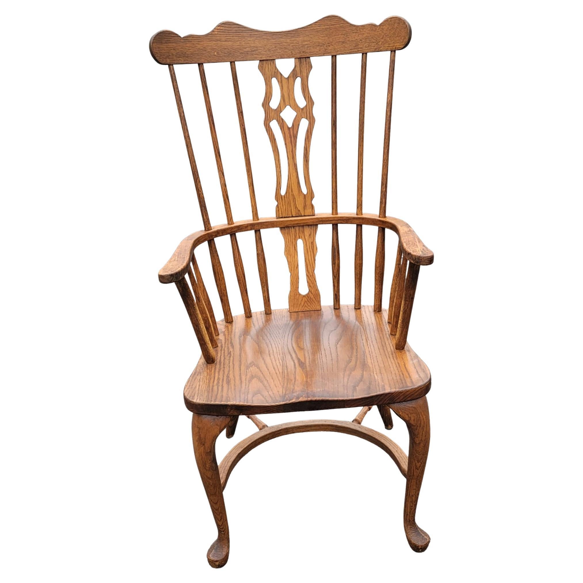 1940s Country High Back Oak Windsor Armchair For Sale 2