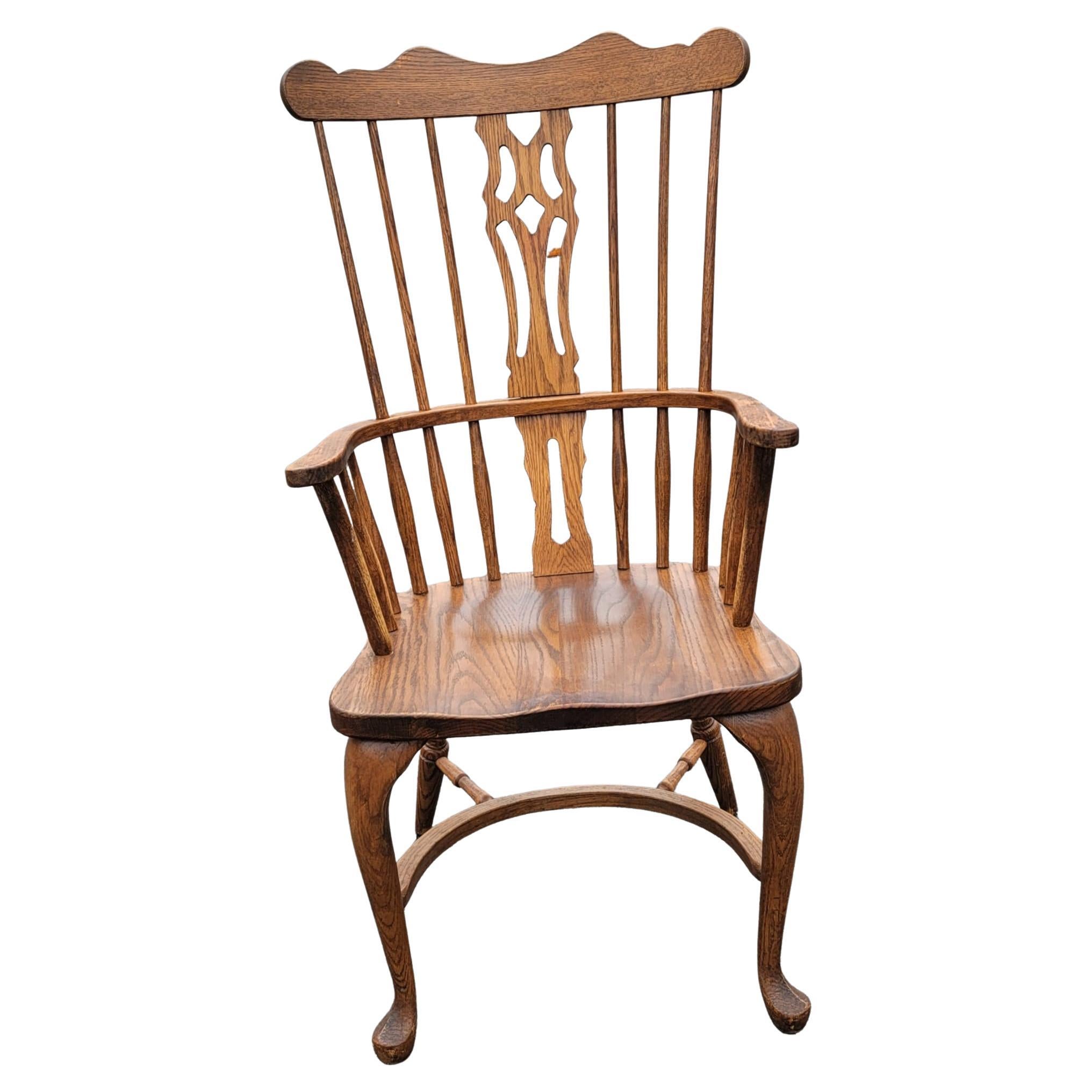 1940s Country High Back Oak Windsor Armchair For Sale