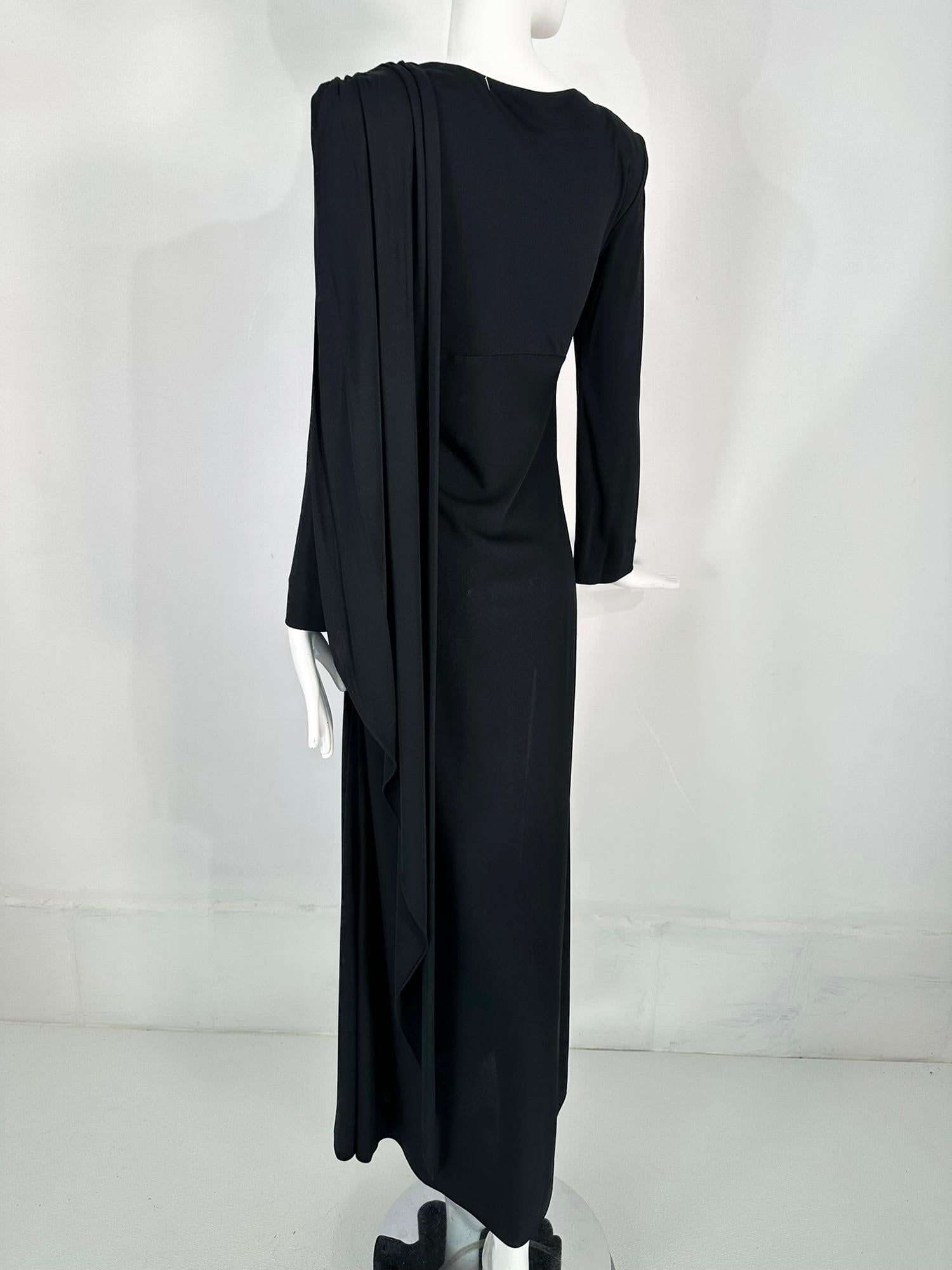 1940s Couture Old Hollywood Silky Black Jersey Shoulder drape Evening Gown  6