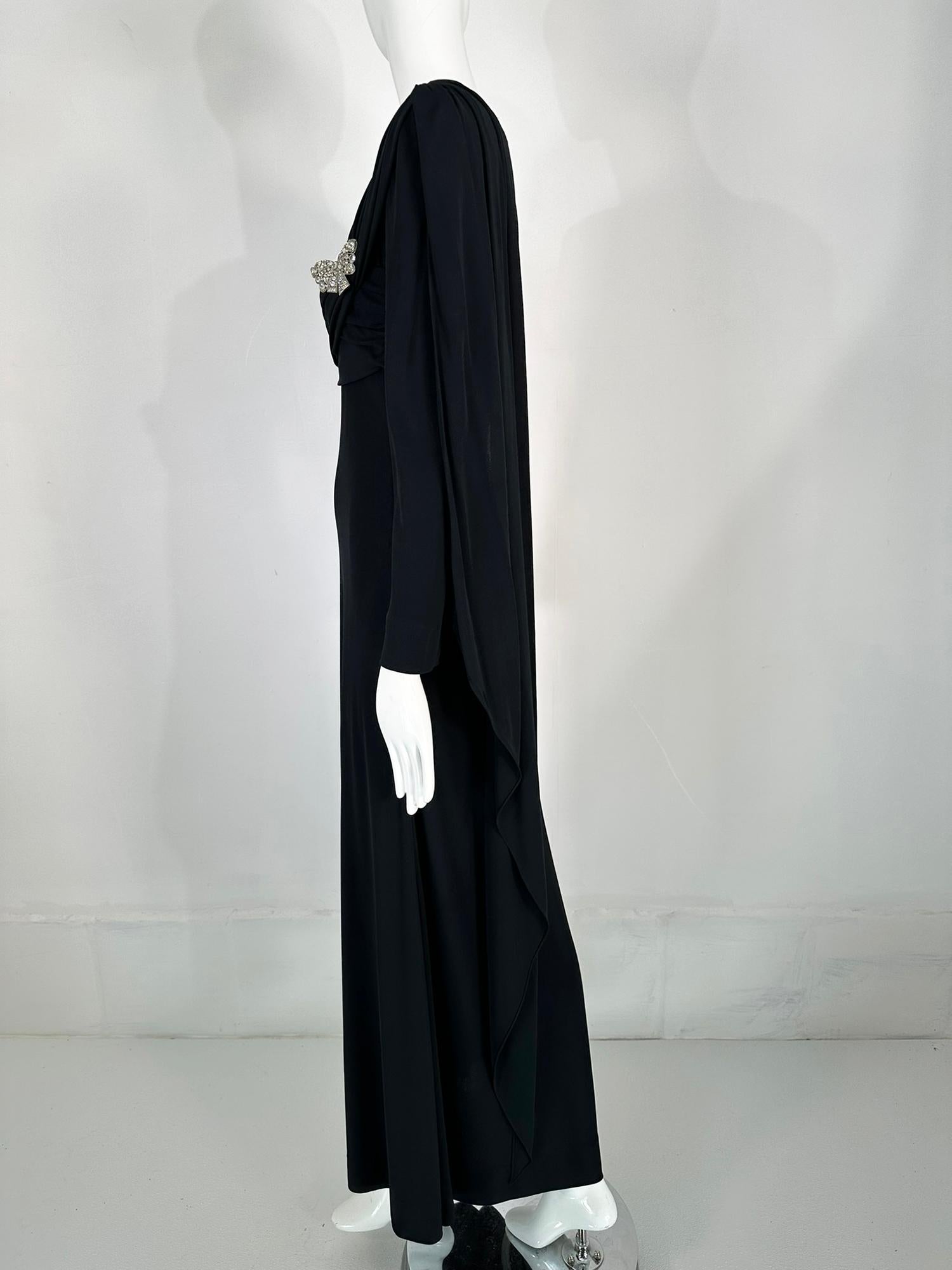 1940s Couture Old Hollywood Silky Black Jersey Shoulder drape Evening Gown  7