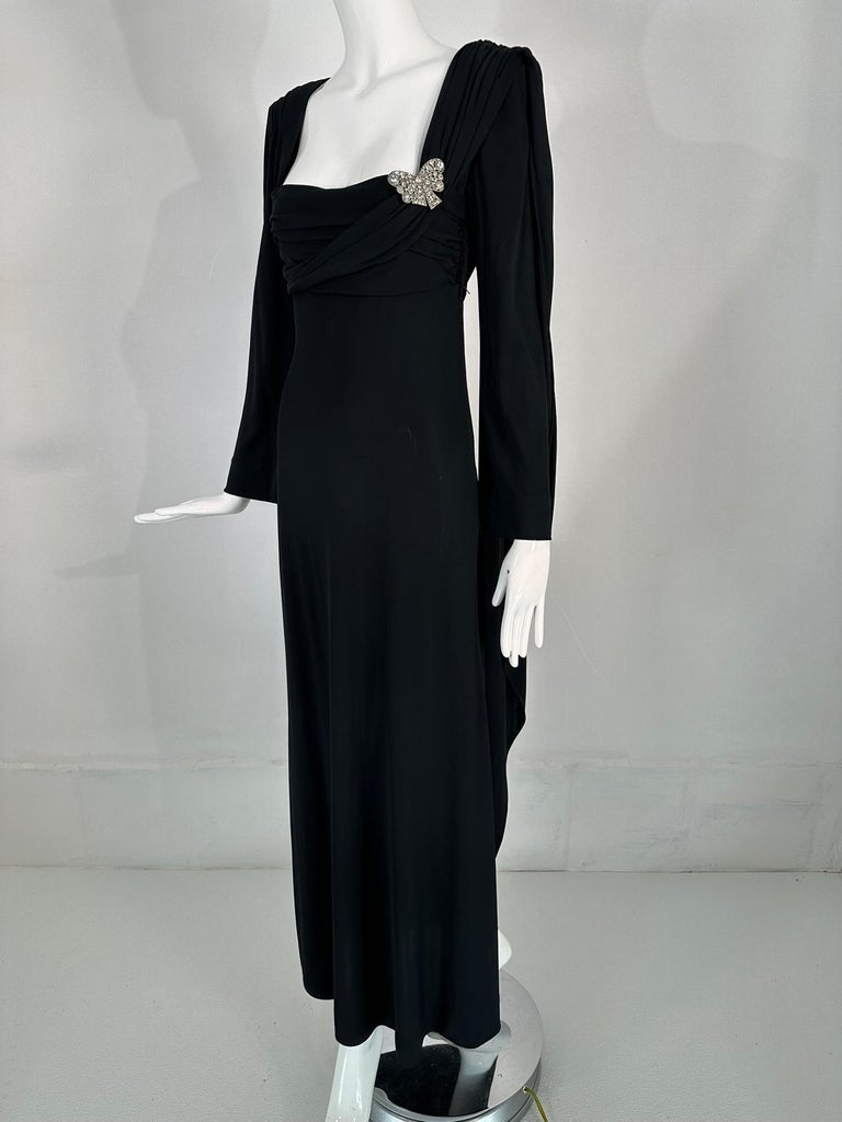 1940s Couture Old Hollywood Silky Black Jersey Shoulder drape Evening Gown For Sale at 1stDibs 1940s Couture Old Hollywood Silky Black Jersey Shoulder drape Evening Gown For Sale at 1stDibs
