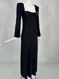 1940s Couture Old Hollywood Silky Black Jersey Shoulder drape Evening Gown