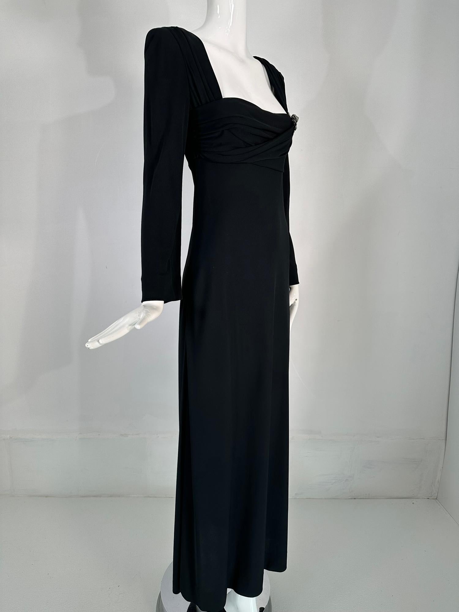 1940s Couture Old Hollywood Silky Black Jersey Shoulder drape Evening Gown  In Good Condition In West Palm Beach, FL
