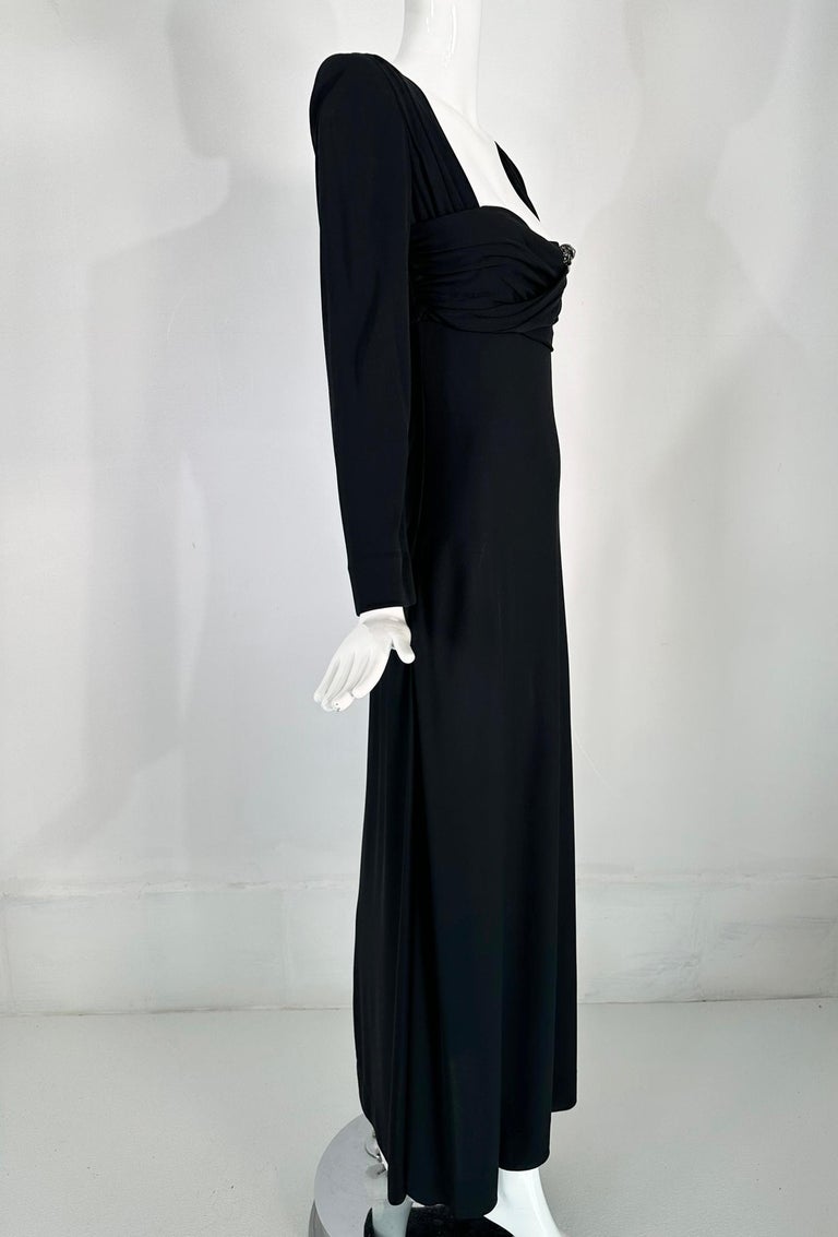 1940s Couture Old Hollywood Silky Black Jersey Shoulder drape Evening Gown  For Sale at 1stDibs